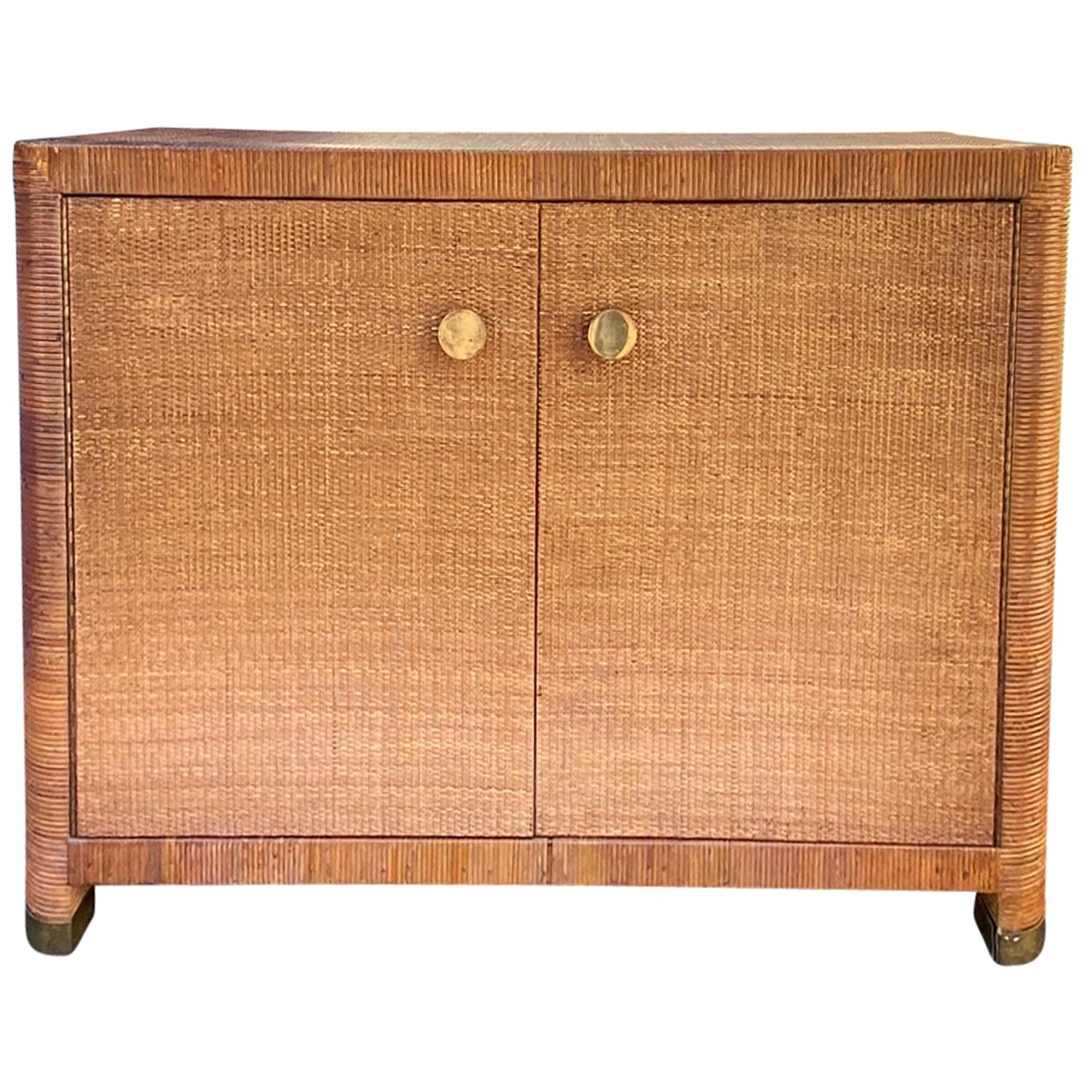 Bielecky Brothers Art Deco Style Rattan, Cane, Wicker Two-Door Cabinet, Labeled