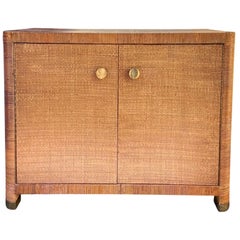 Bielecky Brothers Art Deco Style Rattan, Cane, Wicker Two-Door Cabinet, Labeled