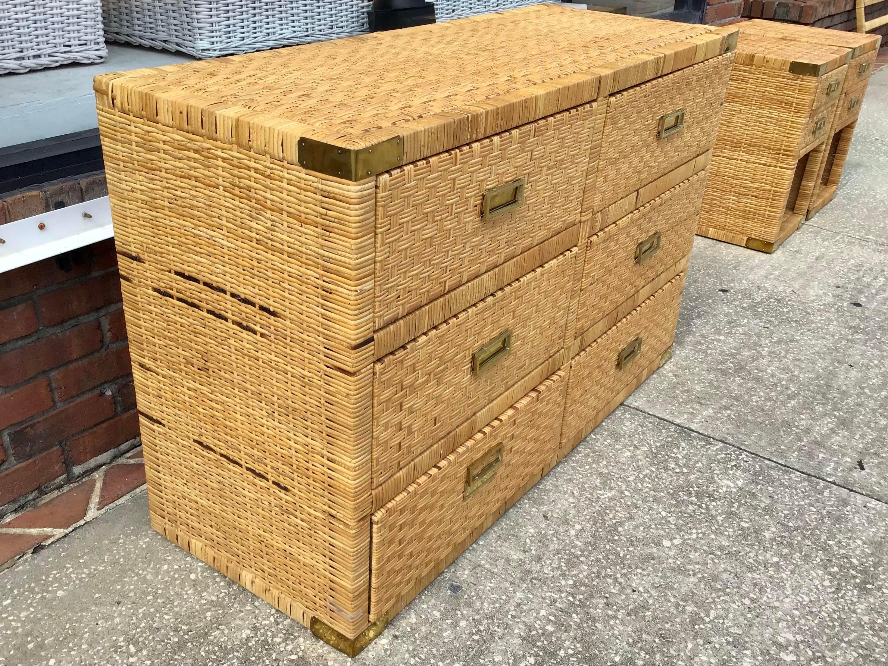 Bielecky Brothers Boho Chic Rattan Double Dresser In Good Condition In Los Angeles, CA