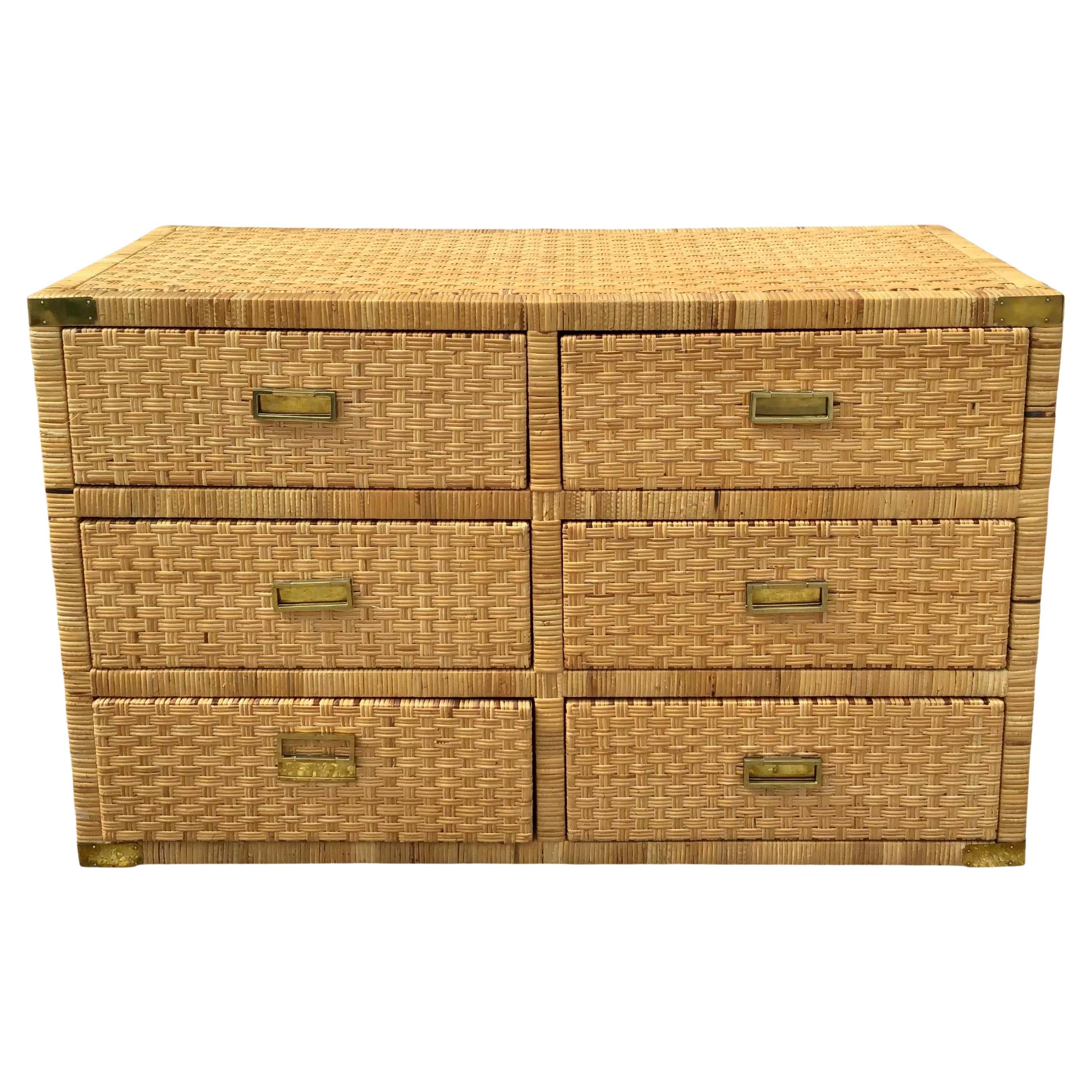 Boho Chic Six Drawers White Washed Rattan Bielecky Brothers Double