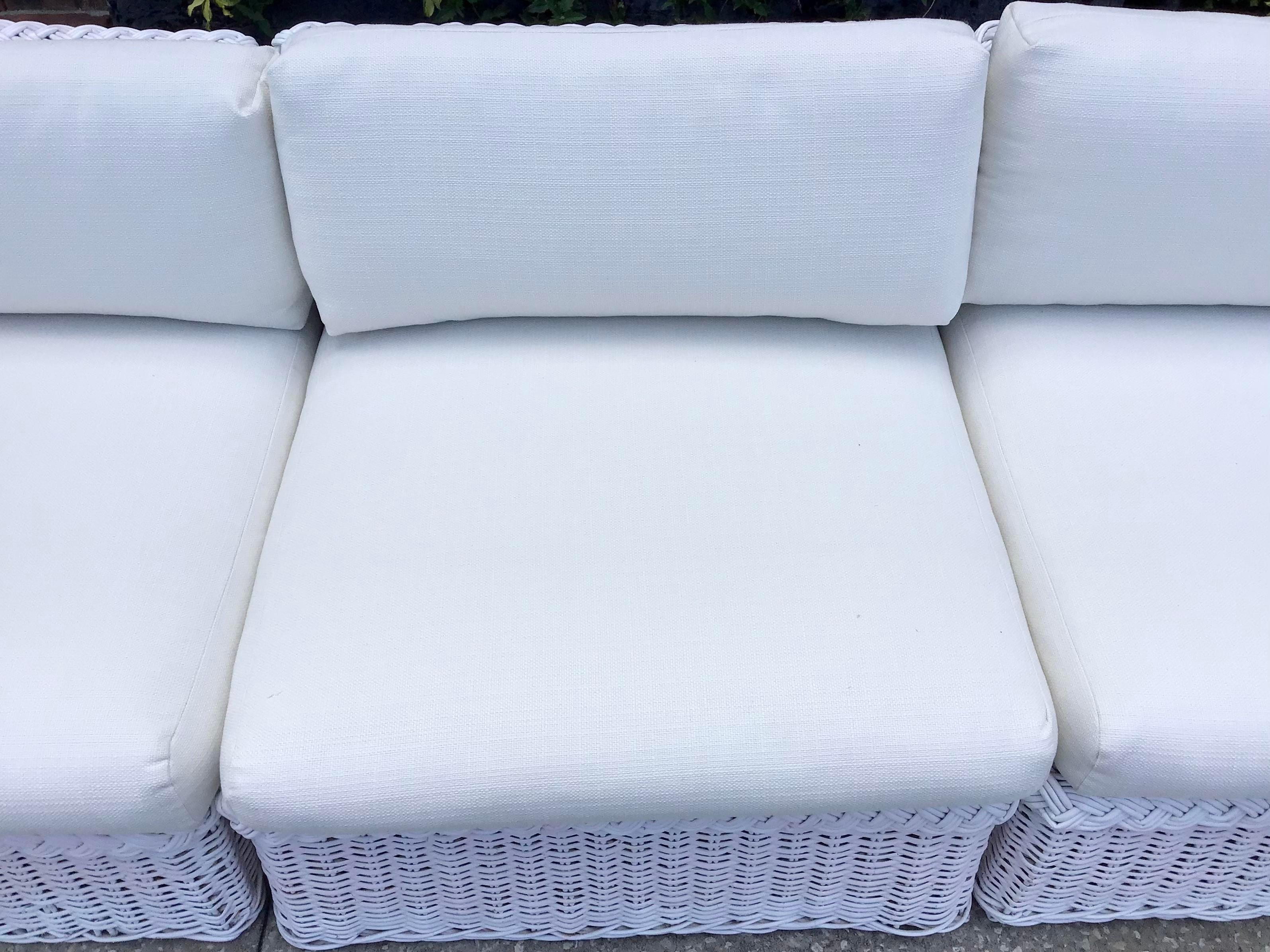 Fabric Bielecky Brothers Boho Chic White Rattan Four Piece Modular Sectional