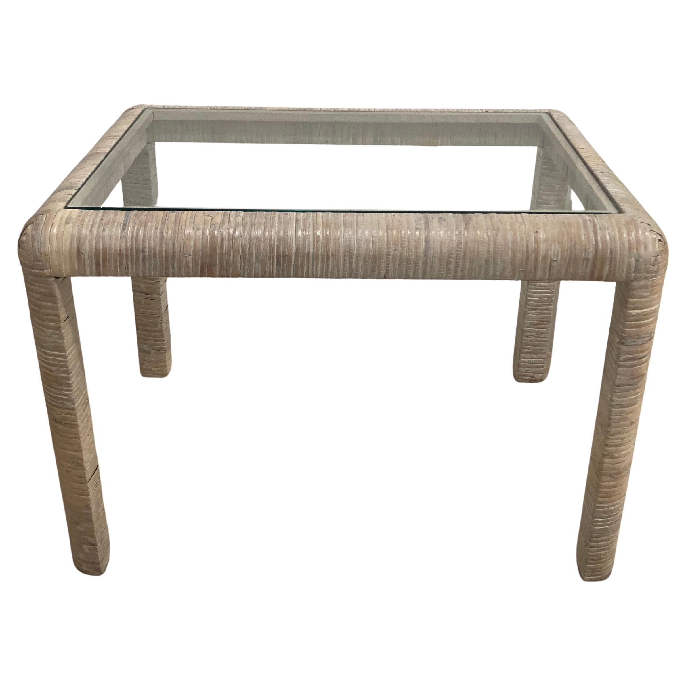 Bielecky Brothers Drinks Table in White Washed Rattan For Sale