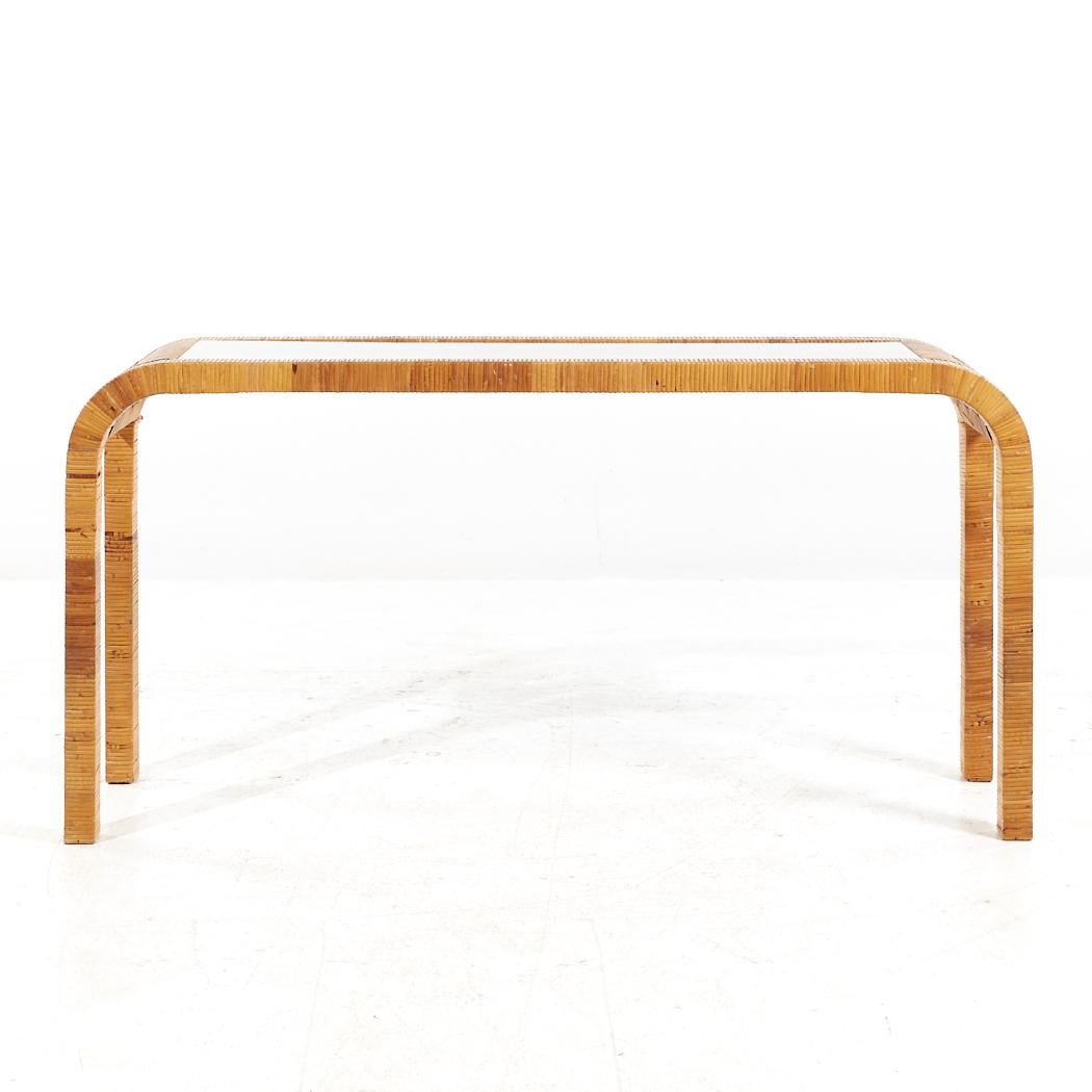 Bielecky Brothers Mid Century Rattan Foyer Entry Console Sofa Table For Sale 1