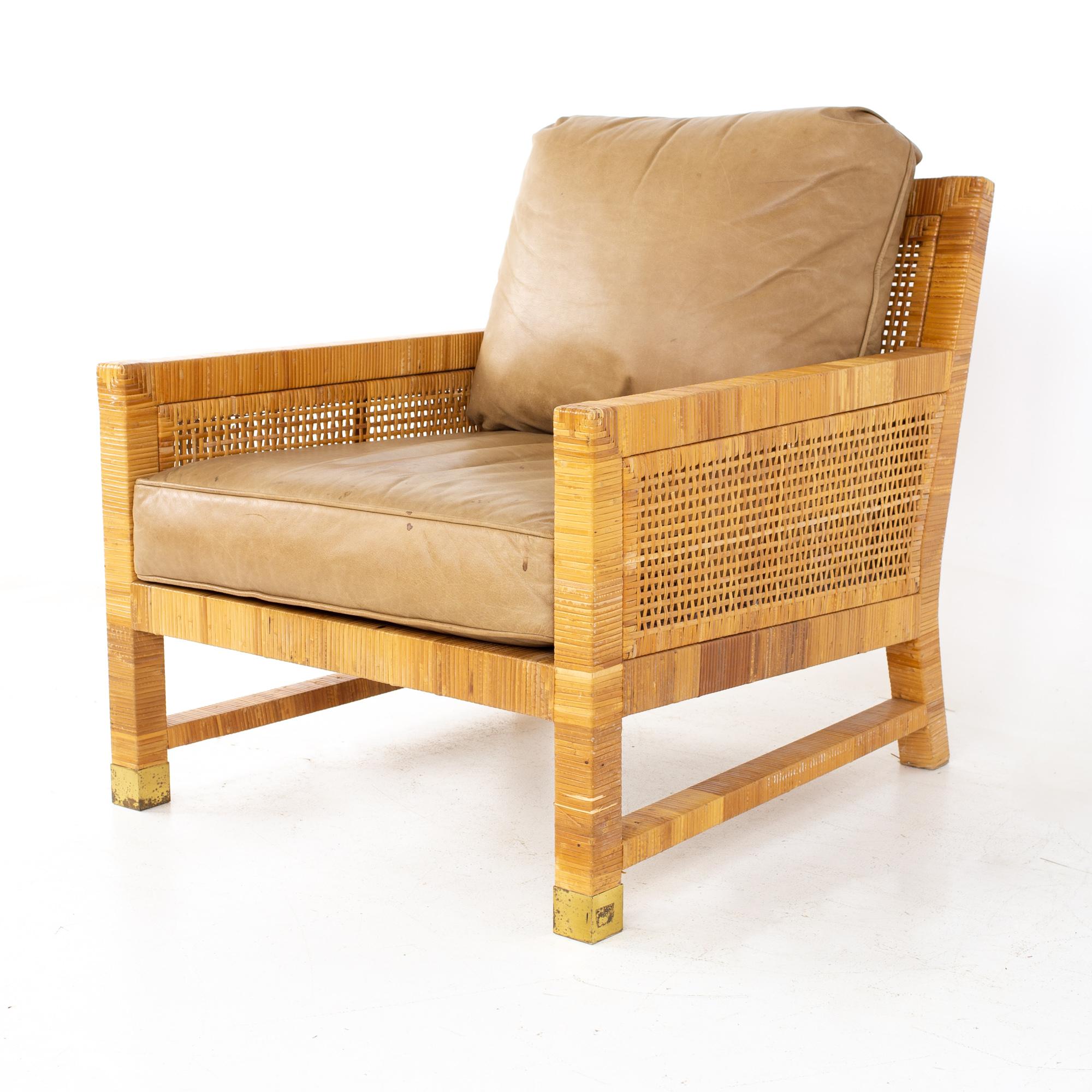 Mid-Century Modern Bielecky Brothers Mid Century Wicker Chair and Ottoman