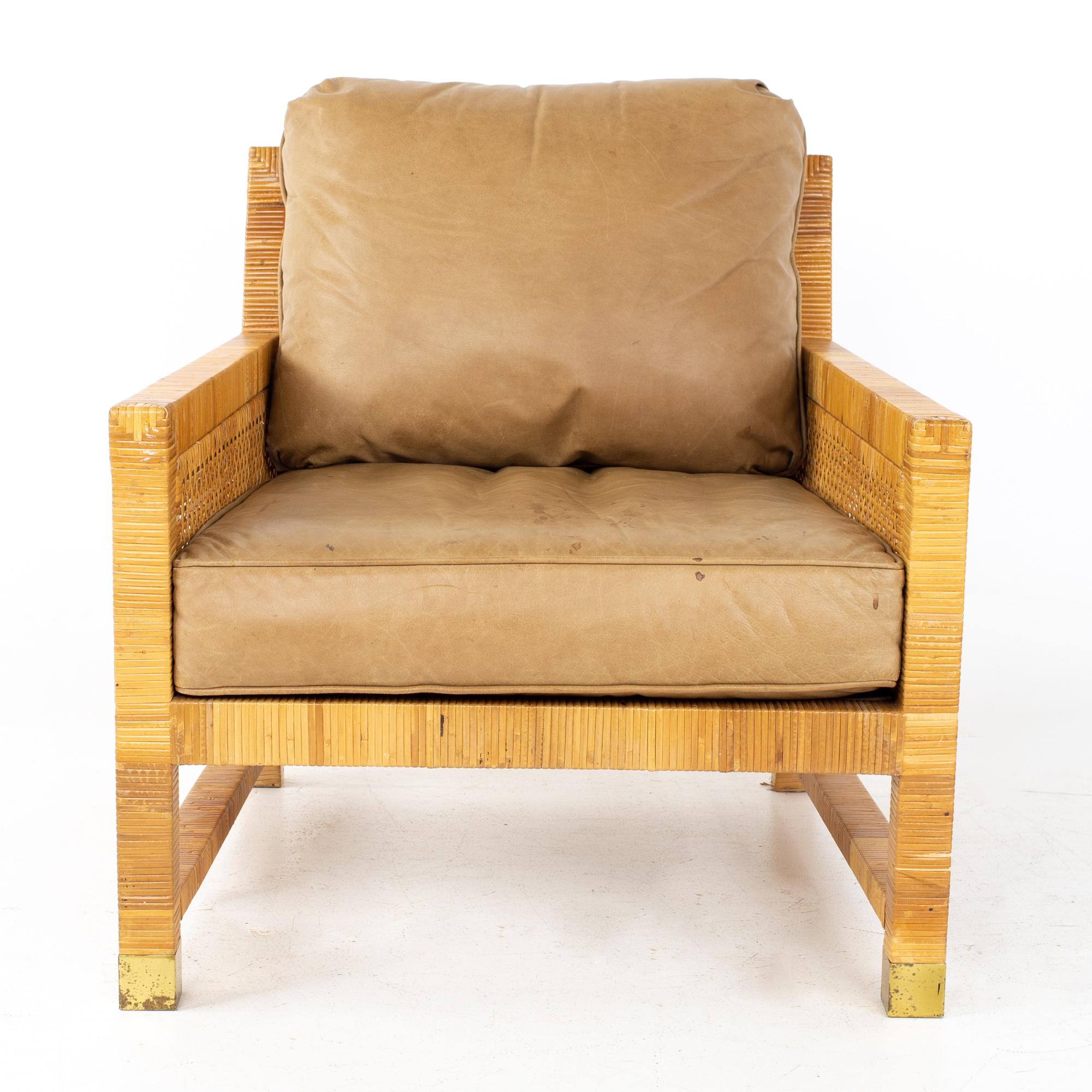 American Bielecky Brothers Mid Century Wicker Chair and Ottoman
