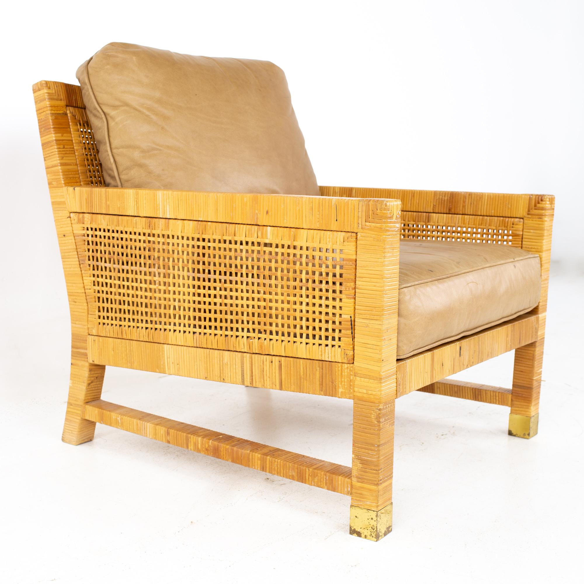 Bielecky Brothers Mid Century Wicker Chair and Ottoman In Good Condition In Countryside, IL
