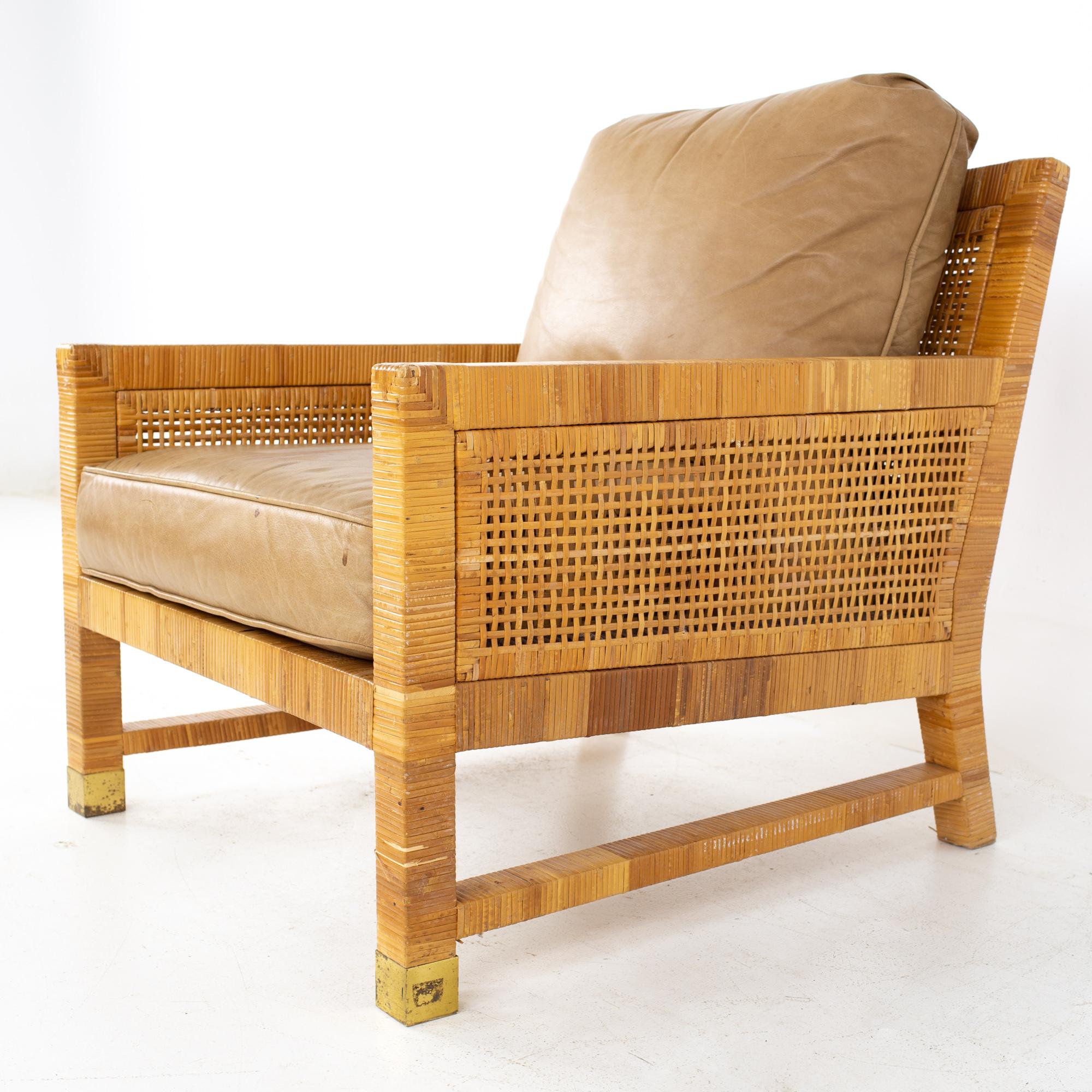Late 20th Century Bielecky Brothers Mid Century Wicker Chair and Ottoman