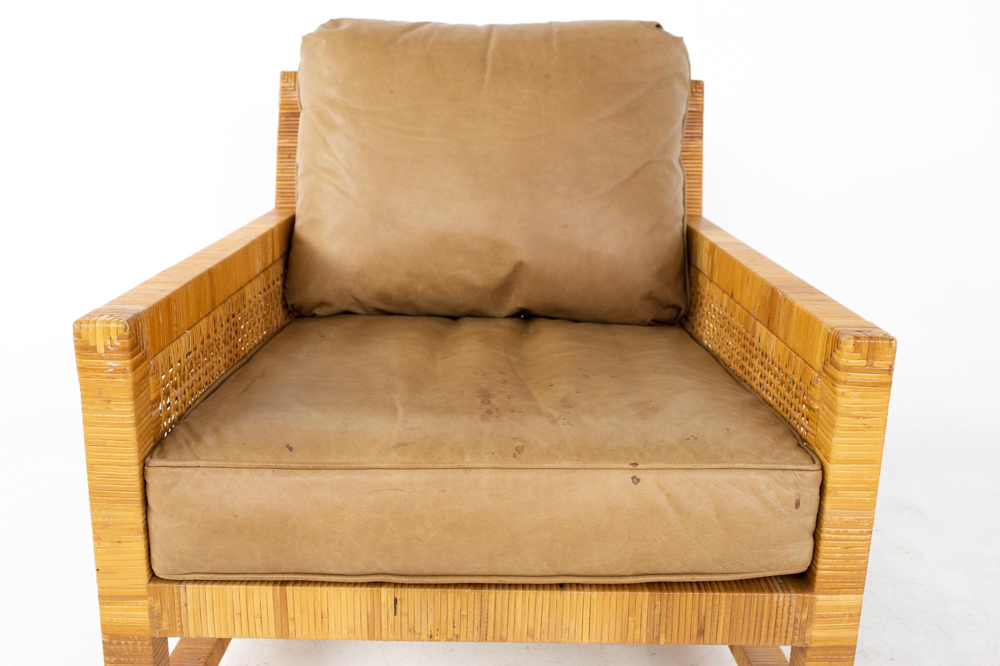 Upholstery Bielecky Brothers Mid Century Wicker Chair and Ottoman