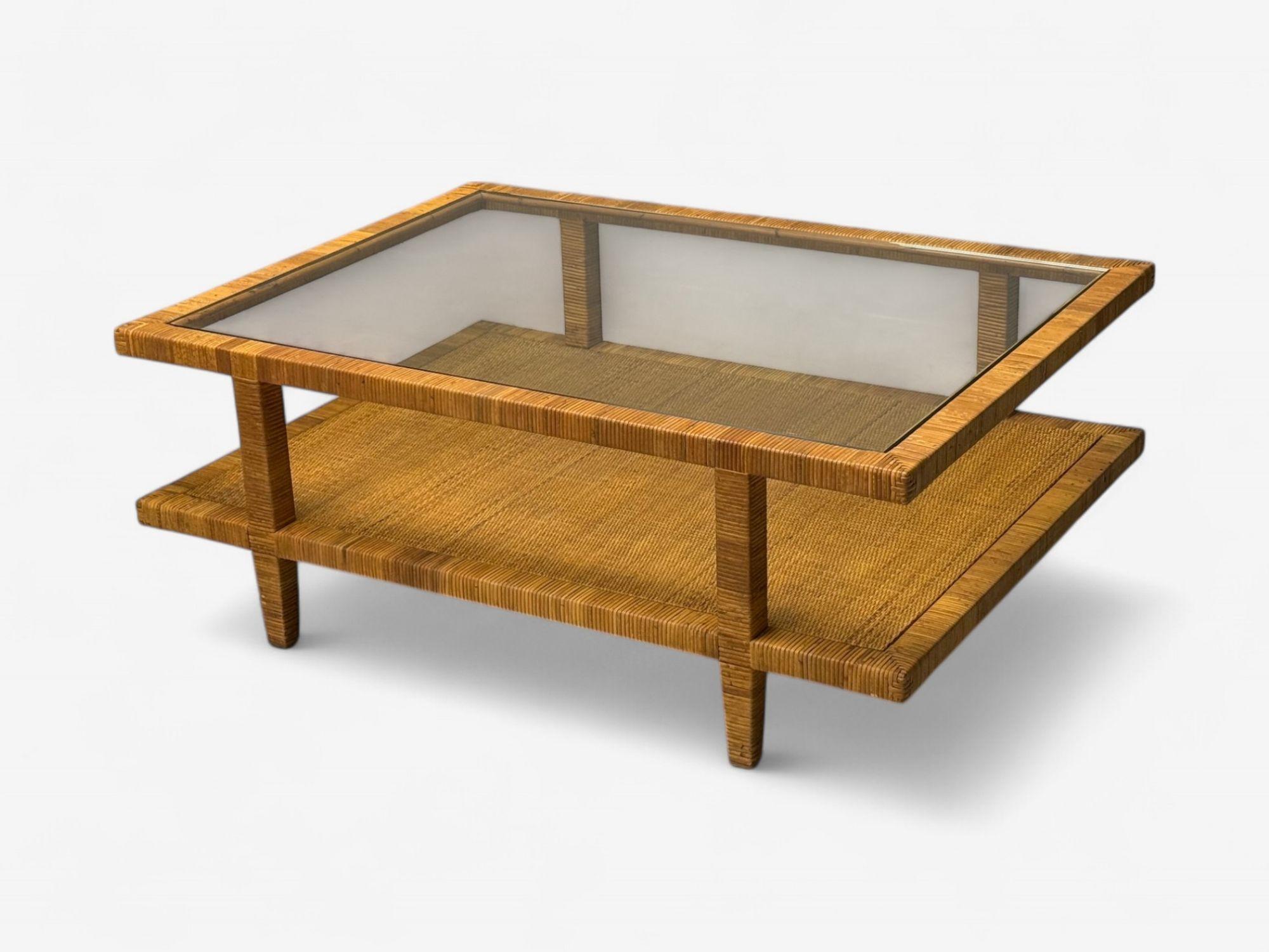 Bielecky Brothers, Moderner Couchtisch, Rohrgeflecht, Glas, USA, 21. im Zustand „Gut“ im Angebot in Manhasset, NY