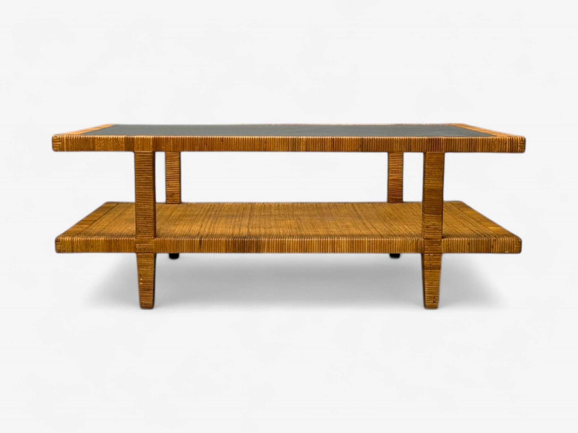 Bielecky Brothers, Moderner Couchtisch, Rohrgeflecht, Glas, USA, 21. (21. Jahrhundert und zeitgenössisch) im Angebot