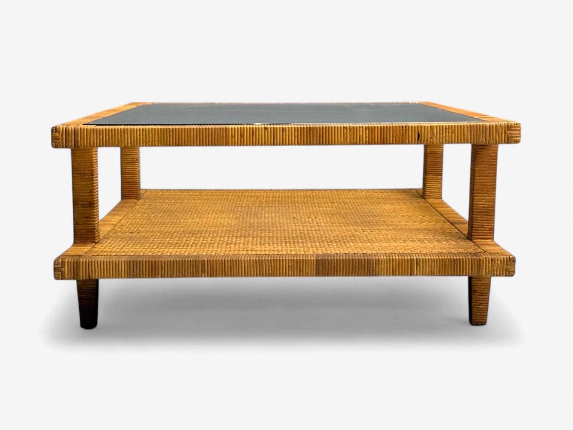 Bielecky Brothers, Moderner Couchtisch, Rohrgeflecht, Glas, USA, 21. im Angebot 2
