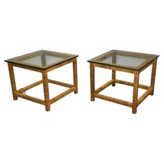 Bielecky Brothers, Moderne Beistelltische, Schilfrohr-Wickel, Glas, USA, 21. Jahrhundert.