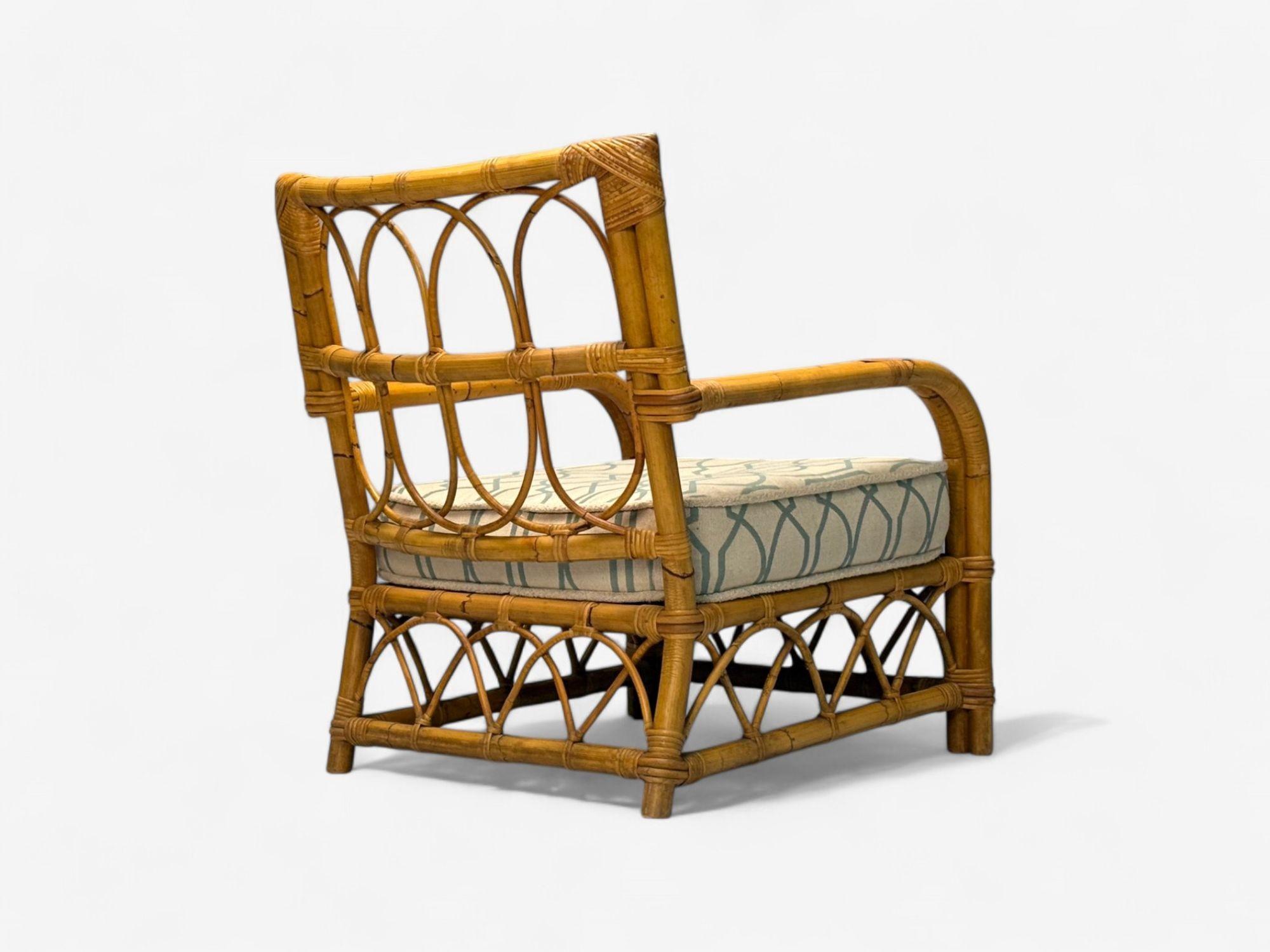 Fabric Bielecky Brothers, Modern, Single Lounge Chair, Cane, Bamboo, USA, 21st C. For Sale