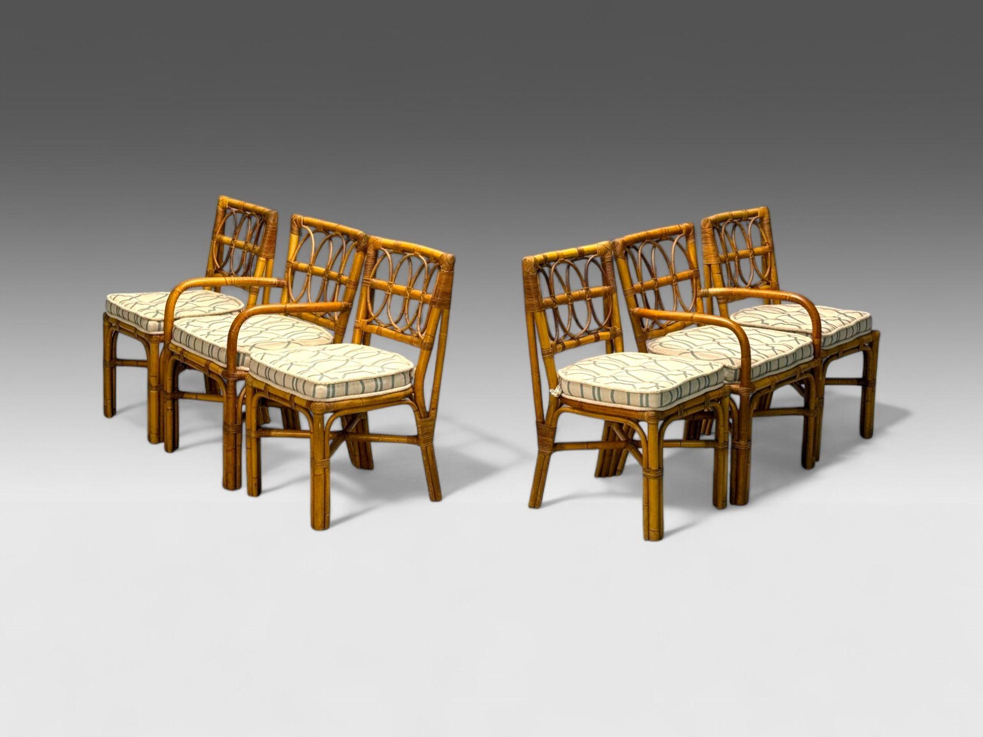 Bielecky Brothers, Modern, Six Dining Chairs, Rattan, Bamboo, Cane, USA, 21st C.

Set of six rattan and cane dining chairs from the early 2000s handmade by Bielecky Brothers in New York. Founded in 1903, Bielecky Brothers is widely known for