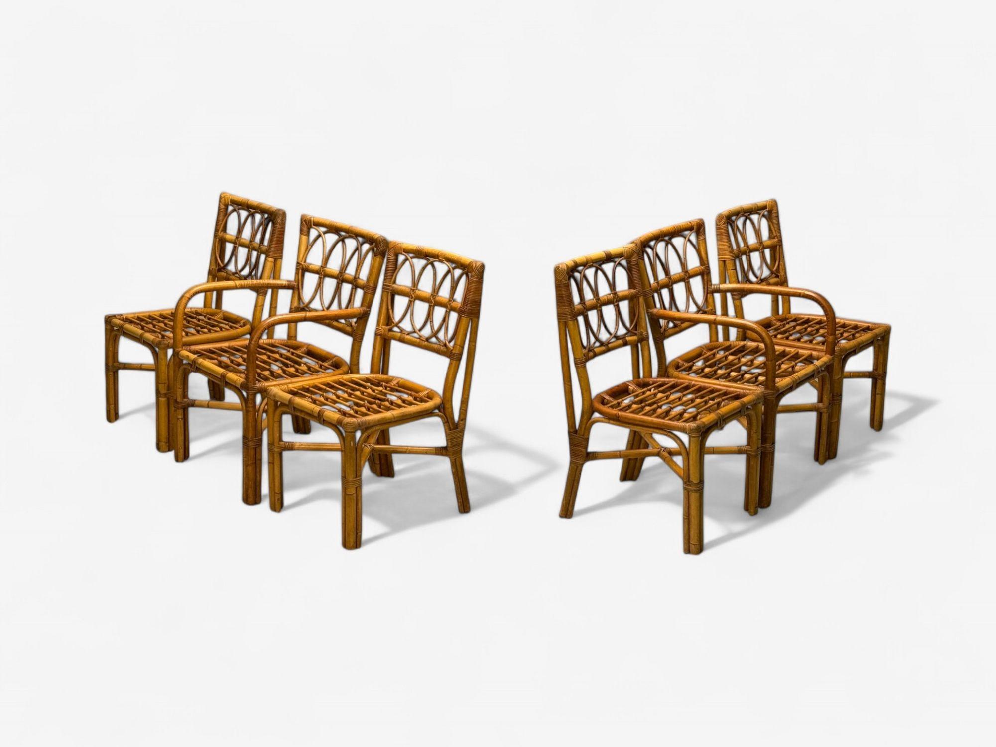 Bielecky Brothers, Modern, Six Dining Chairs, Rattan, Cane, USA, 21st C. In Good Condition For Sale In Manhasset, NY