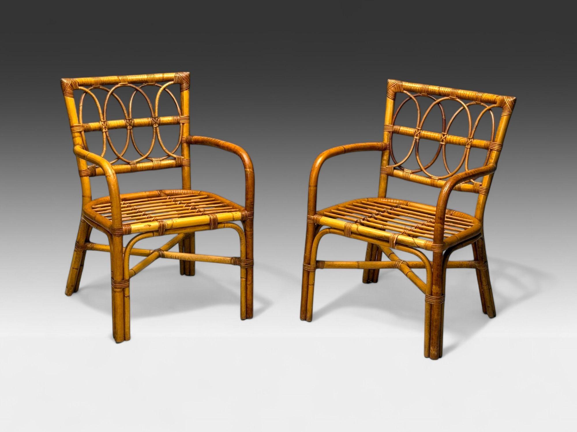 Bielecky Brothers, Modern, Six Dining Chairs, Rattan, Cane, USA, 21st C. For Sale 4