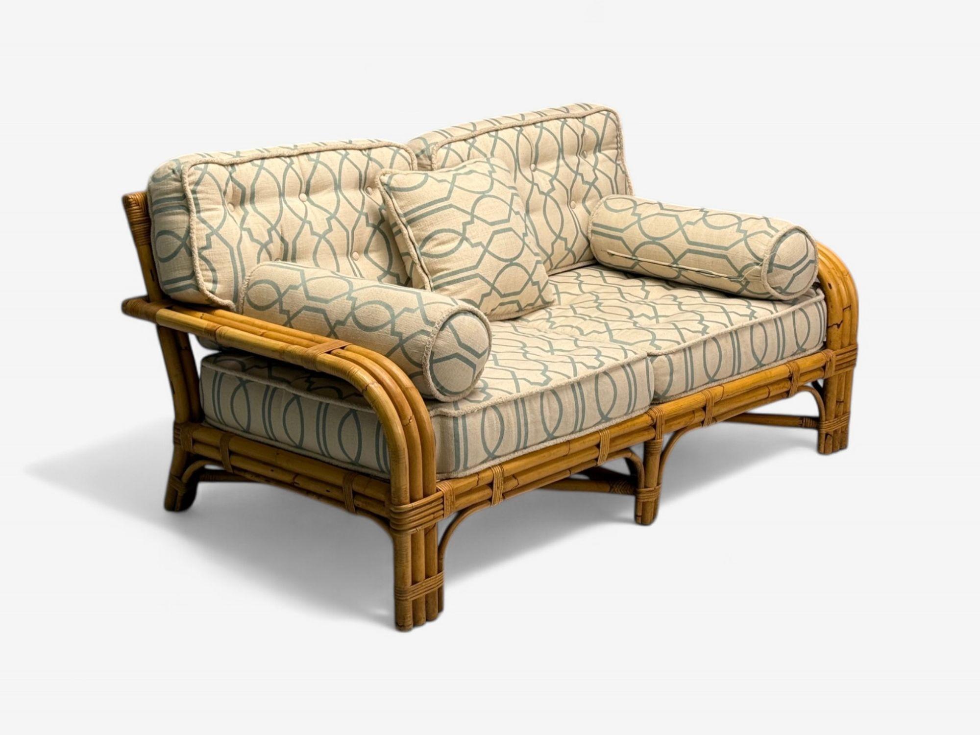 Américain Bielecky Brothers, Canapé Deux Seater moderne, Settee, Cane, Bamboo, États-Unis, 21e siècle en vente