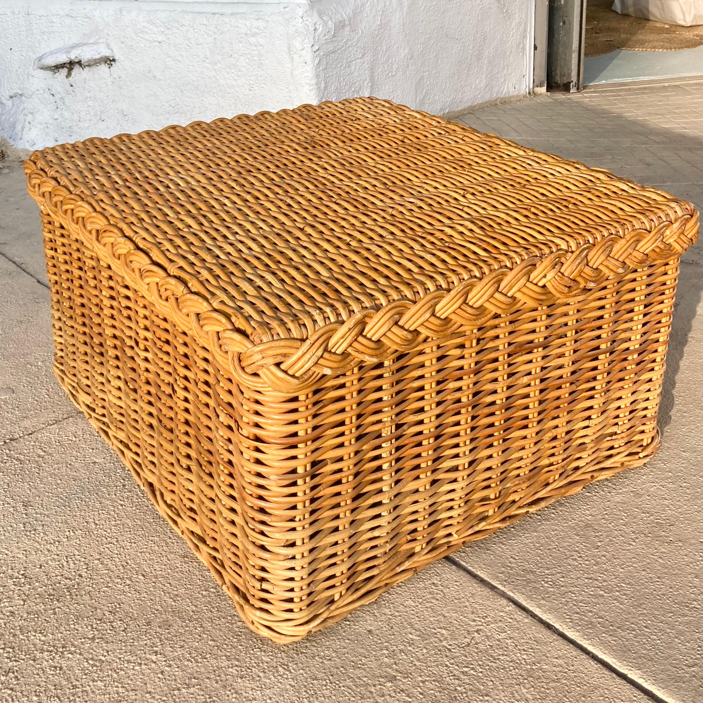 Bielecky Brothers natural rattan ottoman. Very rare in natural finish. Just add your favorite cushion and fabric. Add some Boho Chic style to your home or design project.