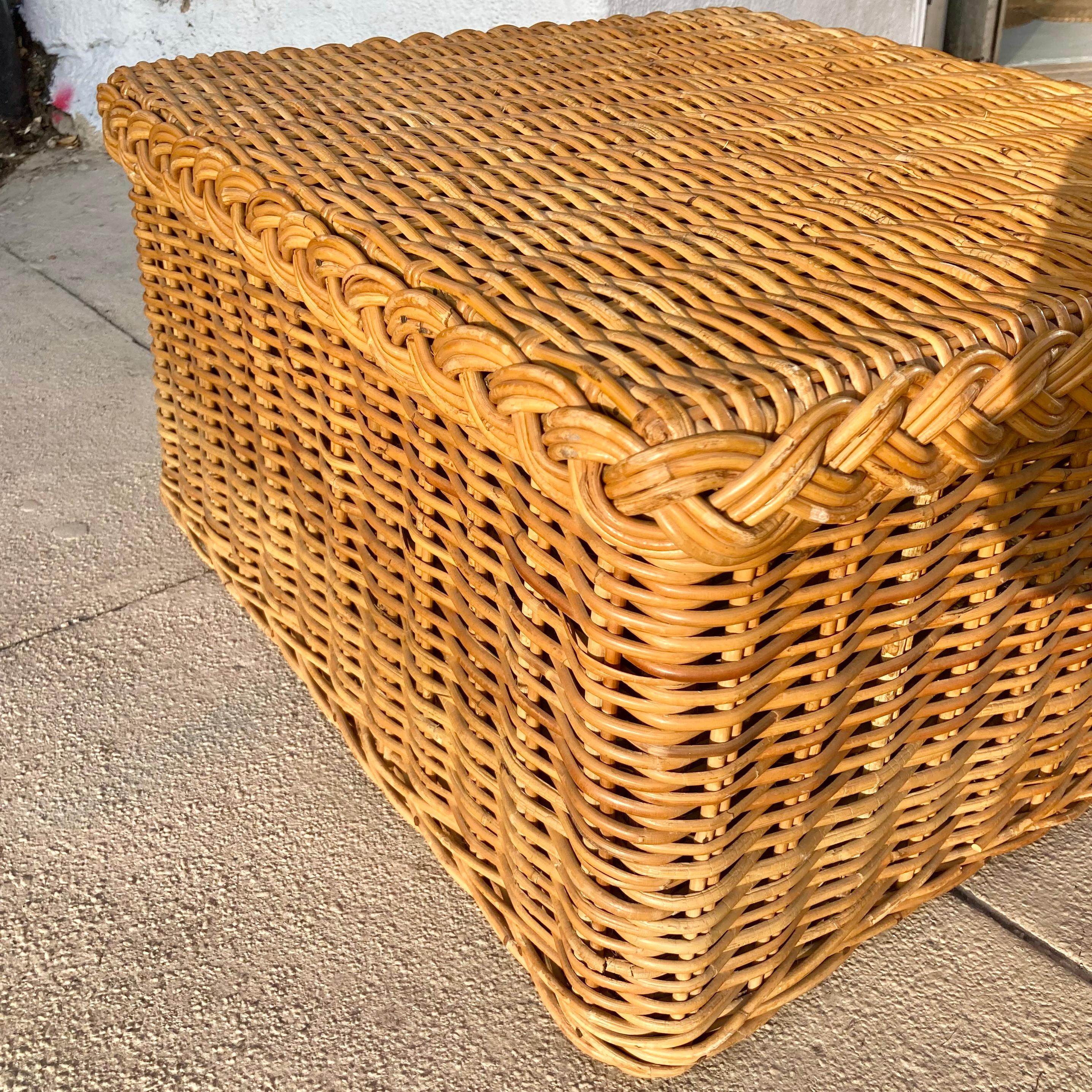 Late 20th Century Bielecky Brothers Natural Rattan Ottoman