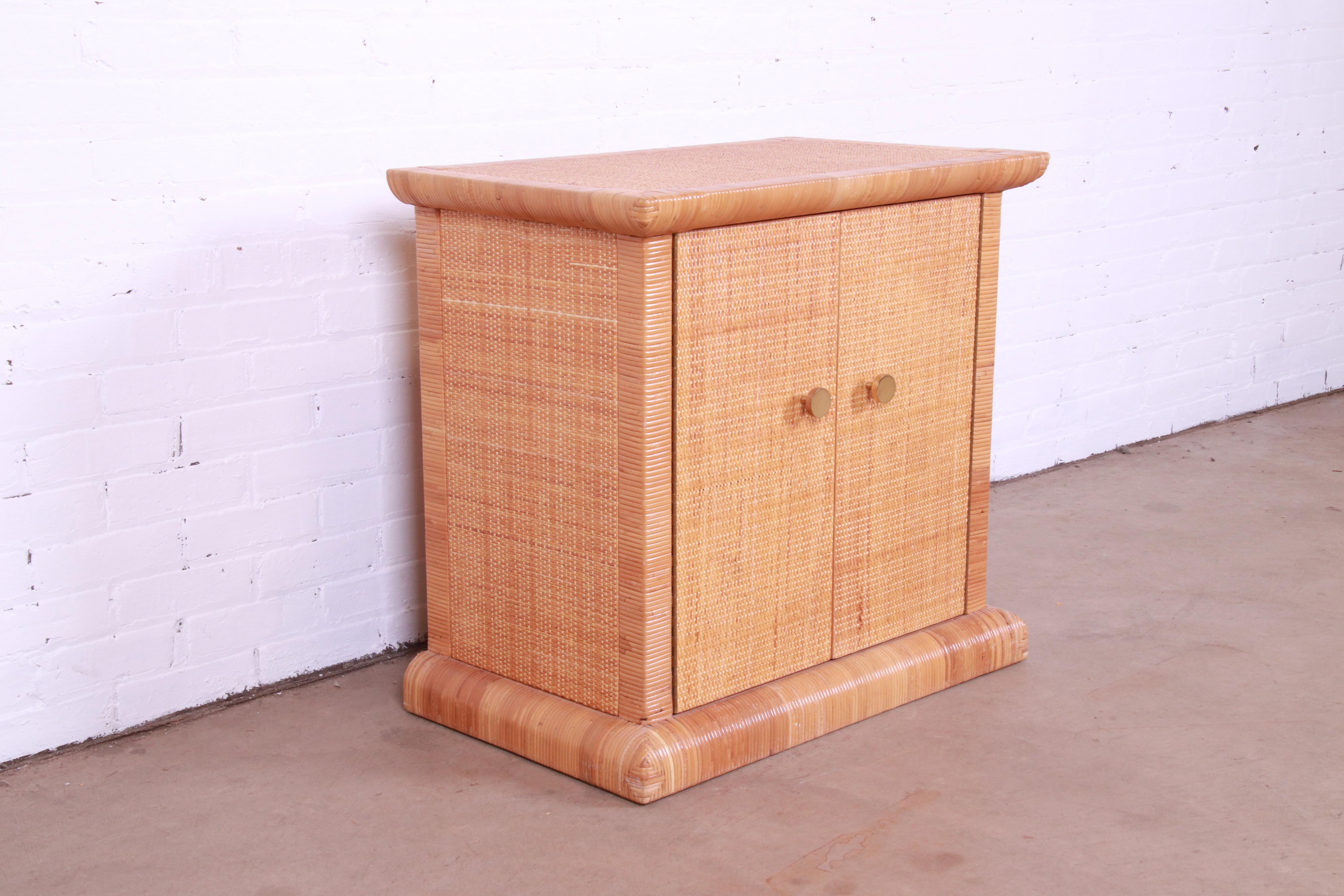 20th Century Bielecky Brothers Organic Modern Woven Rattan Bar Cabinet For Sale