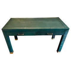 Bielecky Brothers Rare Masters Green Rattan Cane and Wicker Two Drawer Desk