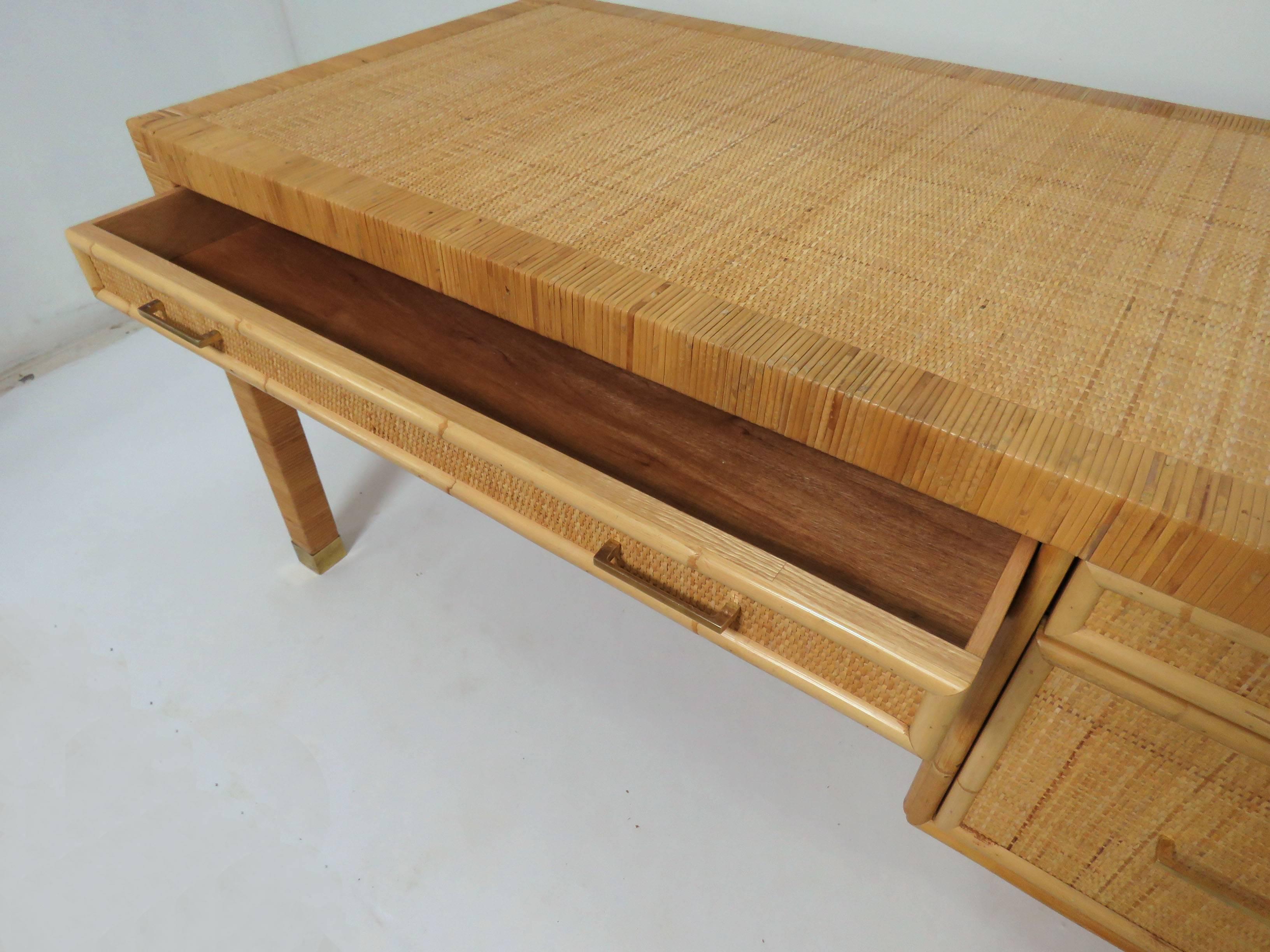 Bielecky Brothers Rattan and Bamboo Desk, circa 1970s 3