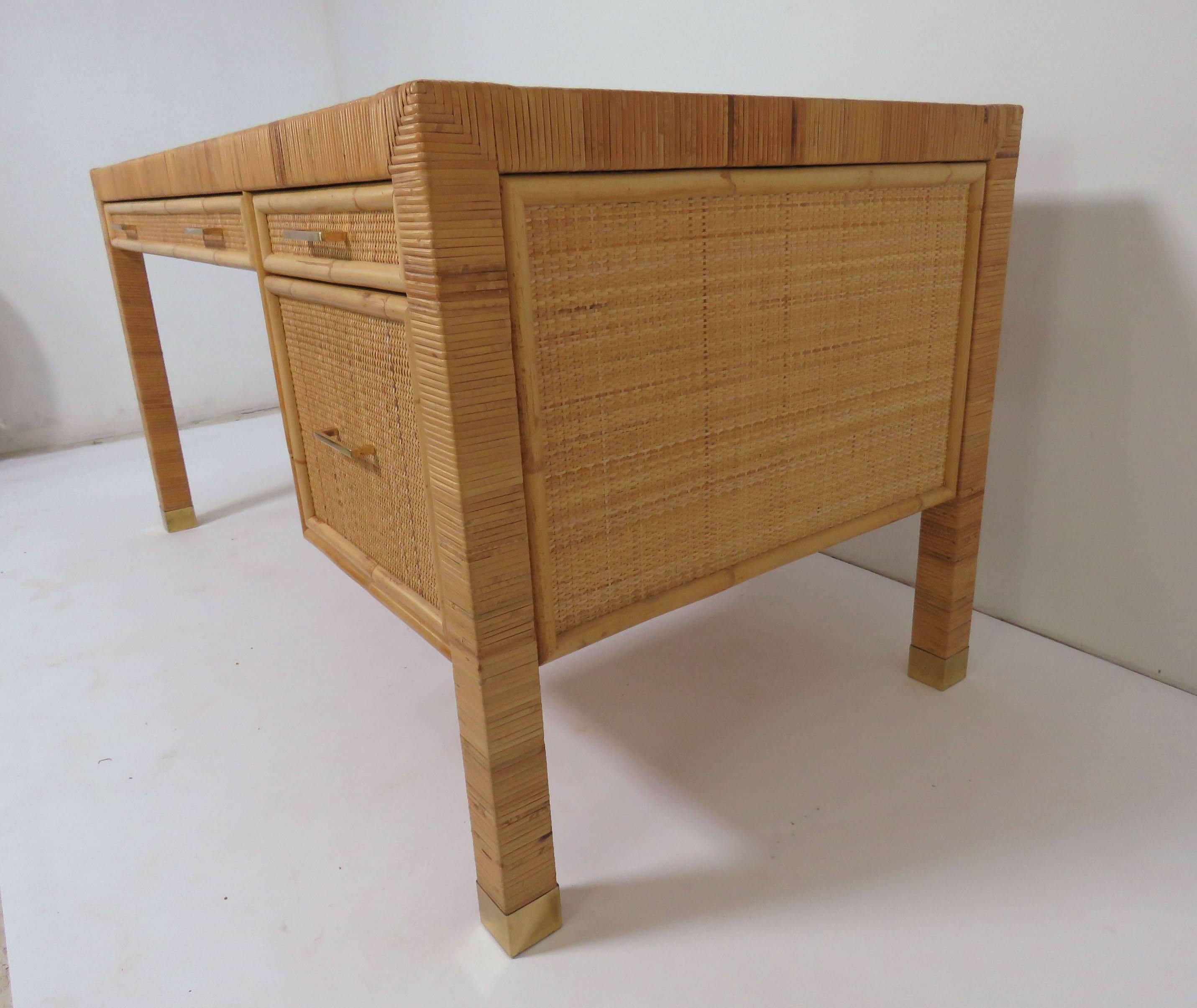 Bielecky Brothers Rattan and Bamboo Desk, circa 1970s 7