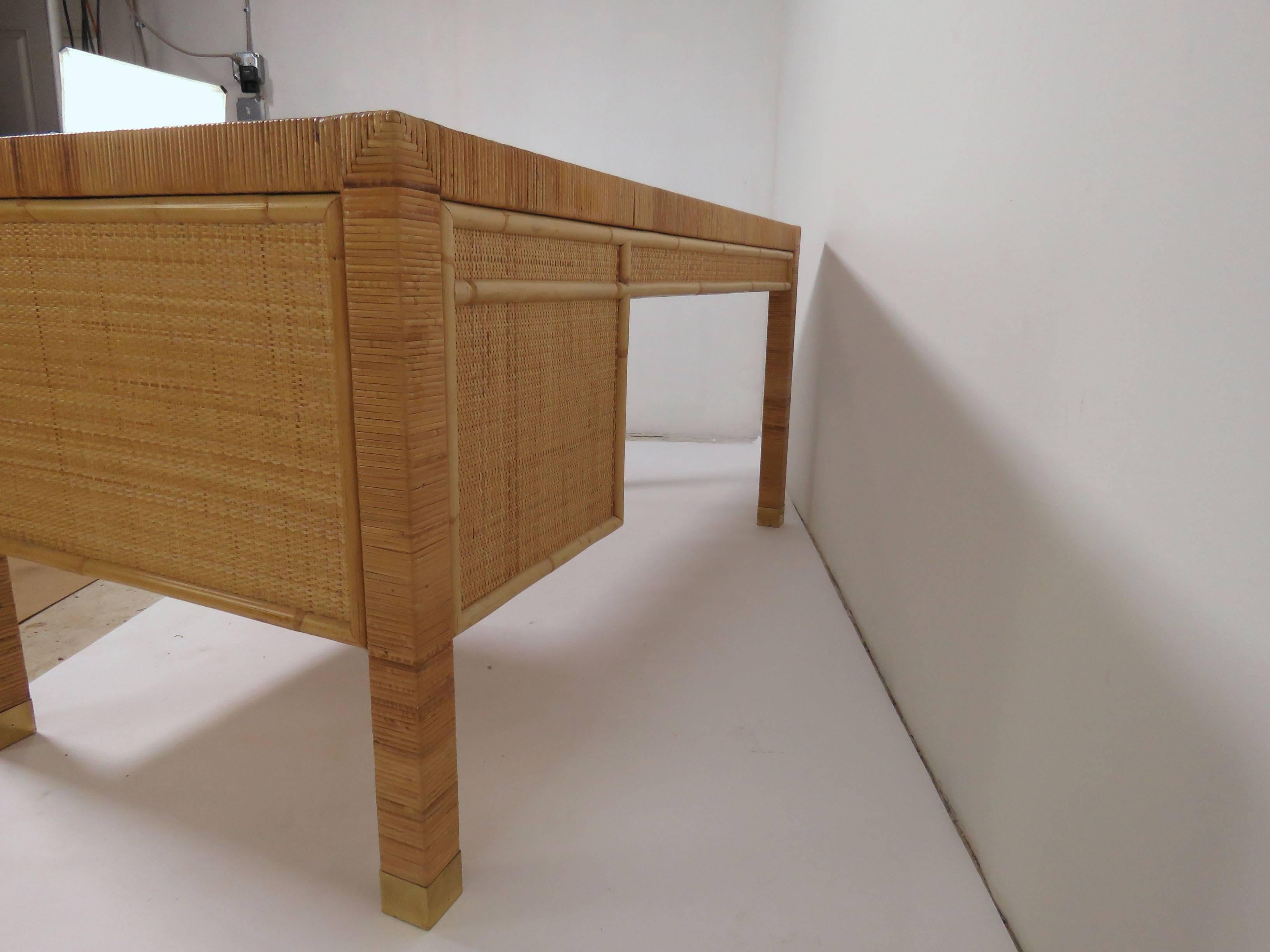 Bielecky Brothers Rattan and Bamboo Desk, circa 1970s 8