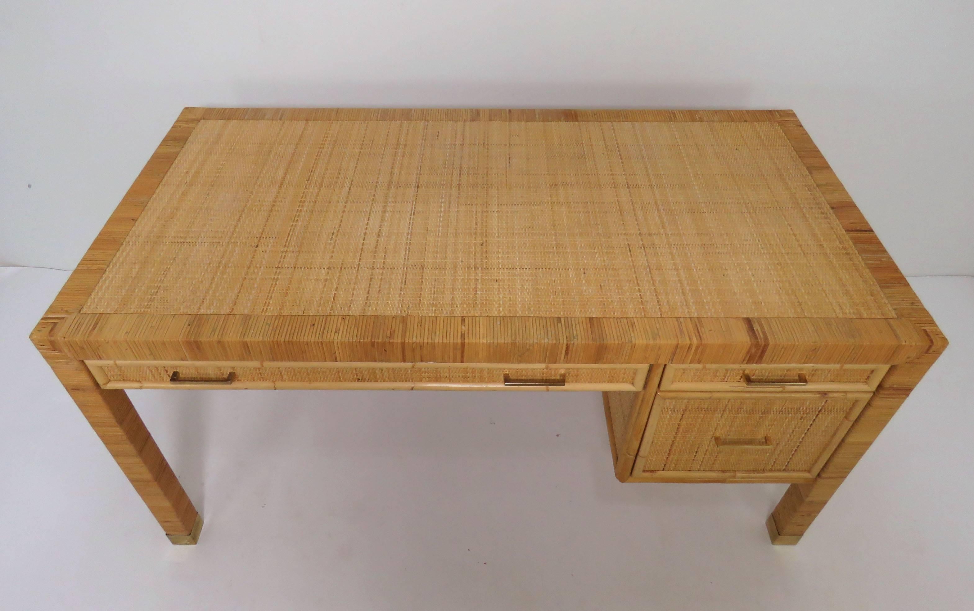 Mid-Century Modern Bielecky Brothers Rattan and Bamboo Desk, circa 1970s
