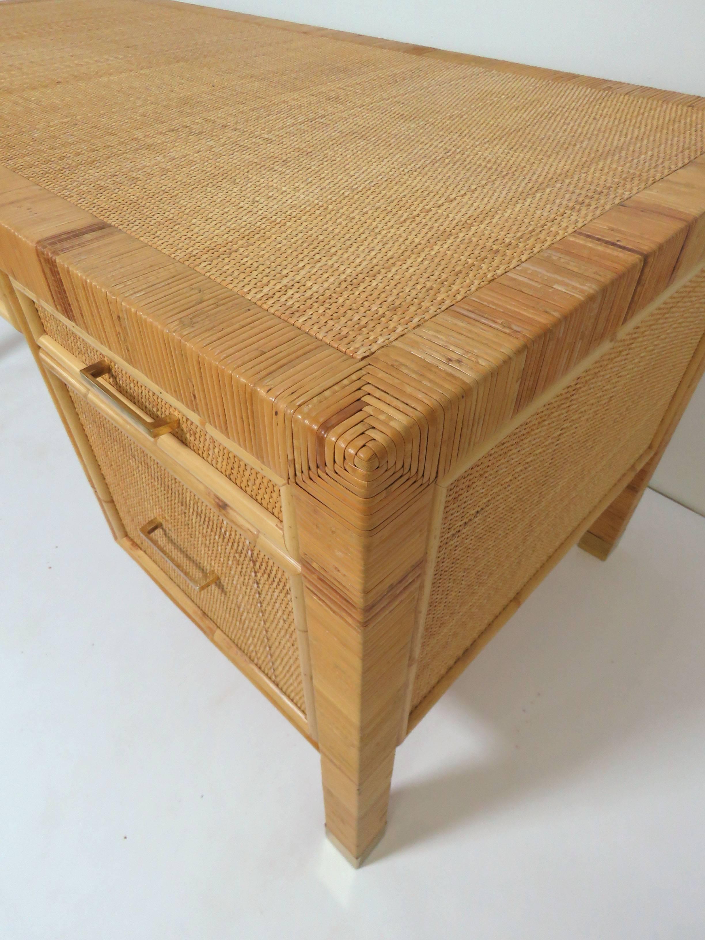 Late 20th Century Bielecky Brothers Rattan and Bamboo Desk, circa 1970s