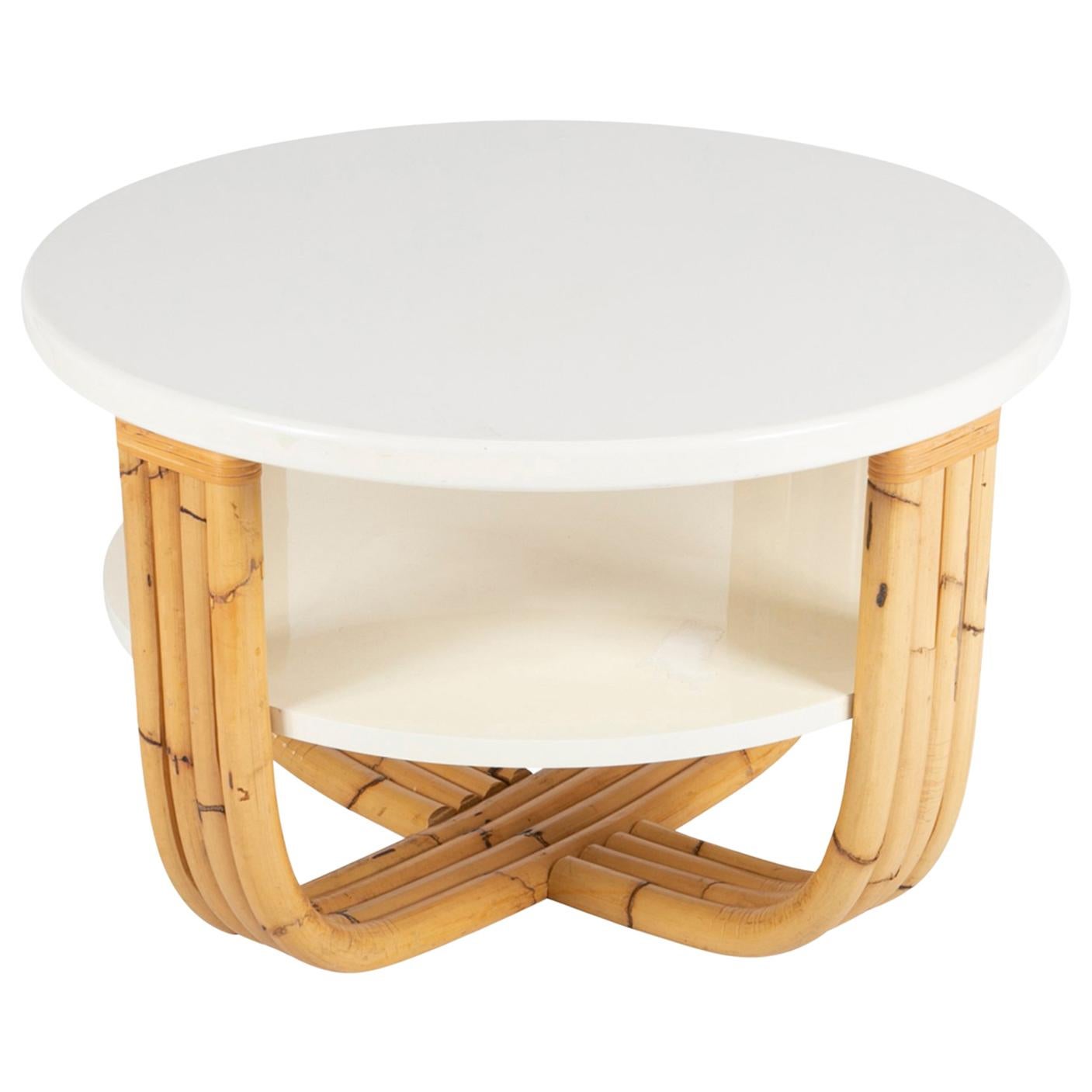 Bielecky Brothers Rattan and Cream Lacquer Cocktail Table For Sale