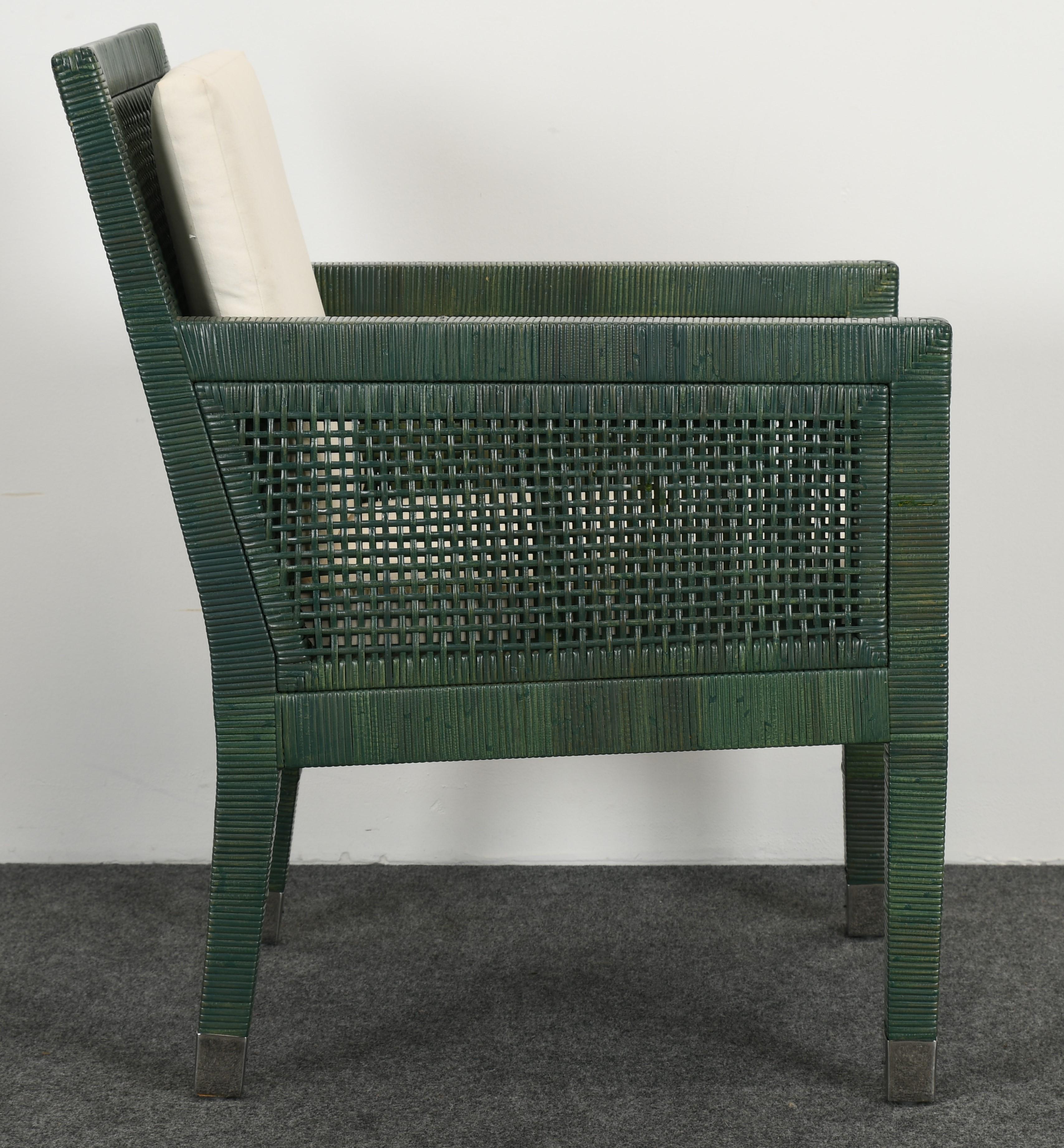 American Bielecky Brothers Rattan and Stainless Steel Armchair, 1980s