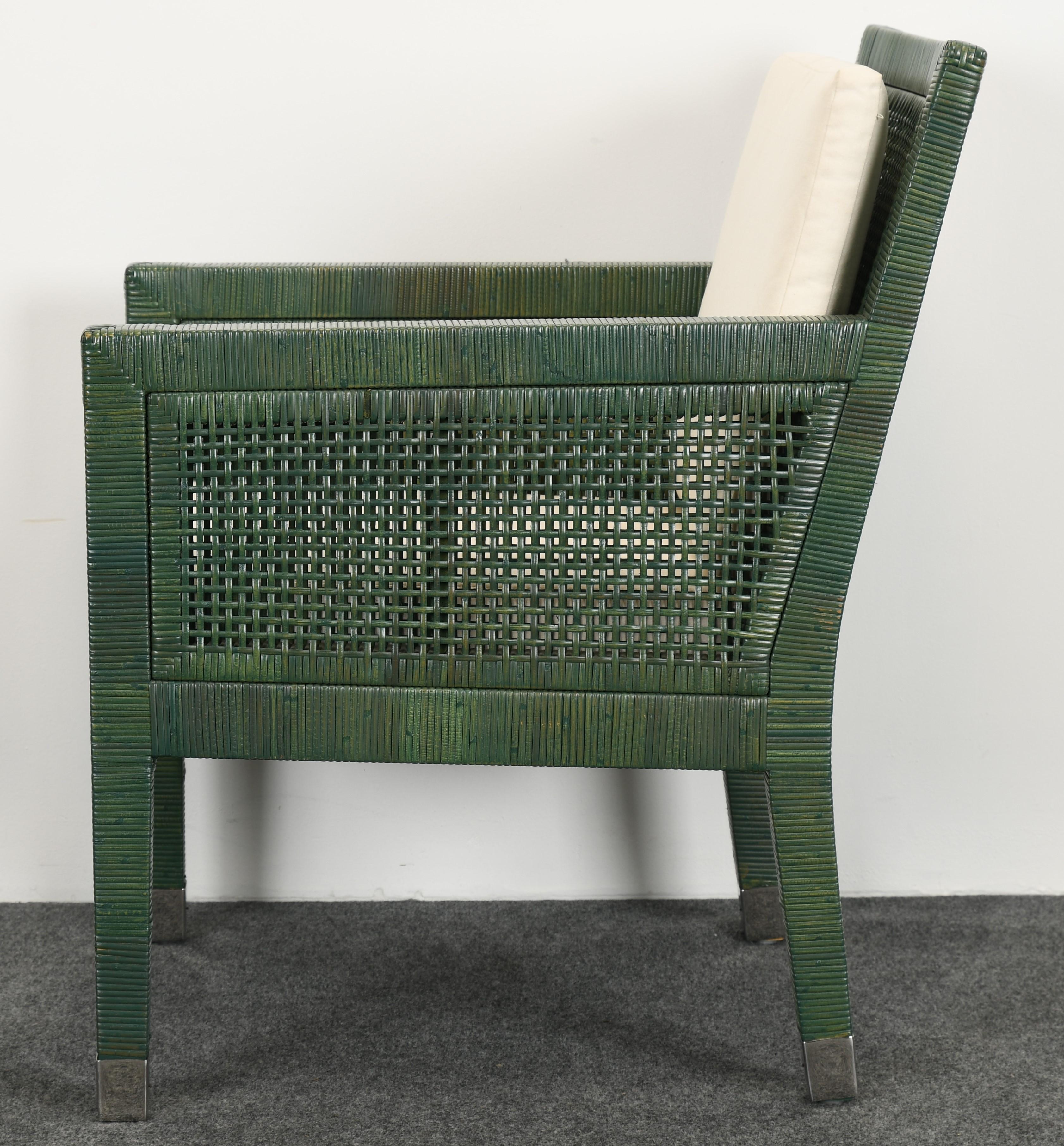 Bielecky Brothers Rattan and Stainless Steel Armchair, 1980s In Good Condition In Hamburg, PA