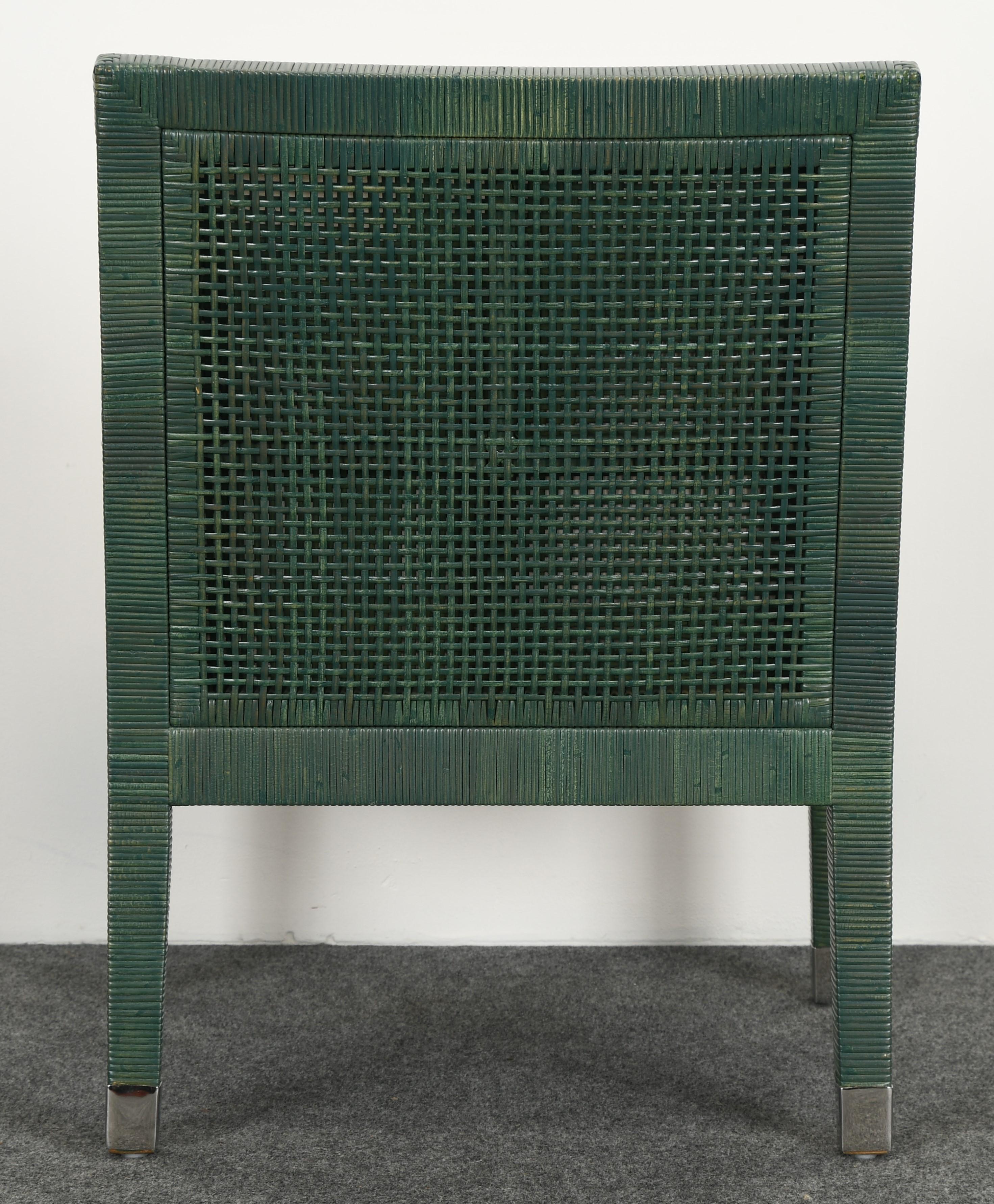 Late 20th Century Bielecky Brothers Rattan and Stainless Steel Armchair, 1980s
