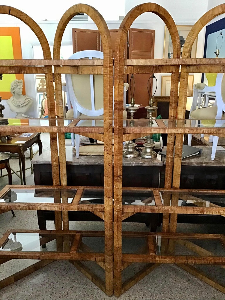 Bielecky Brothers Rattan Arch Top Etagere For Sale at 1stDibs