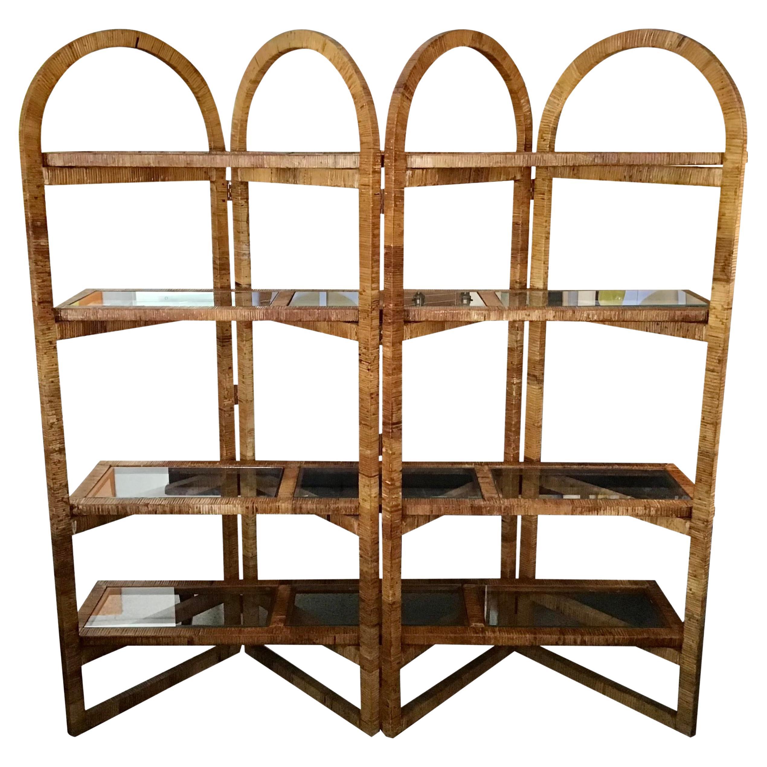 Bielecky Brothers Rattan Arch Top Etagere For Sale