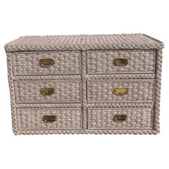 Bielecky Brothers Commode double en rotin, finition blanc lavé