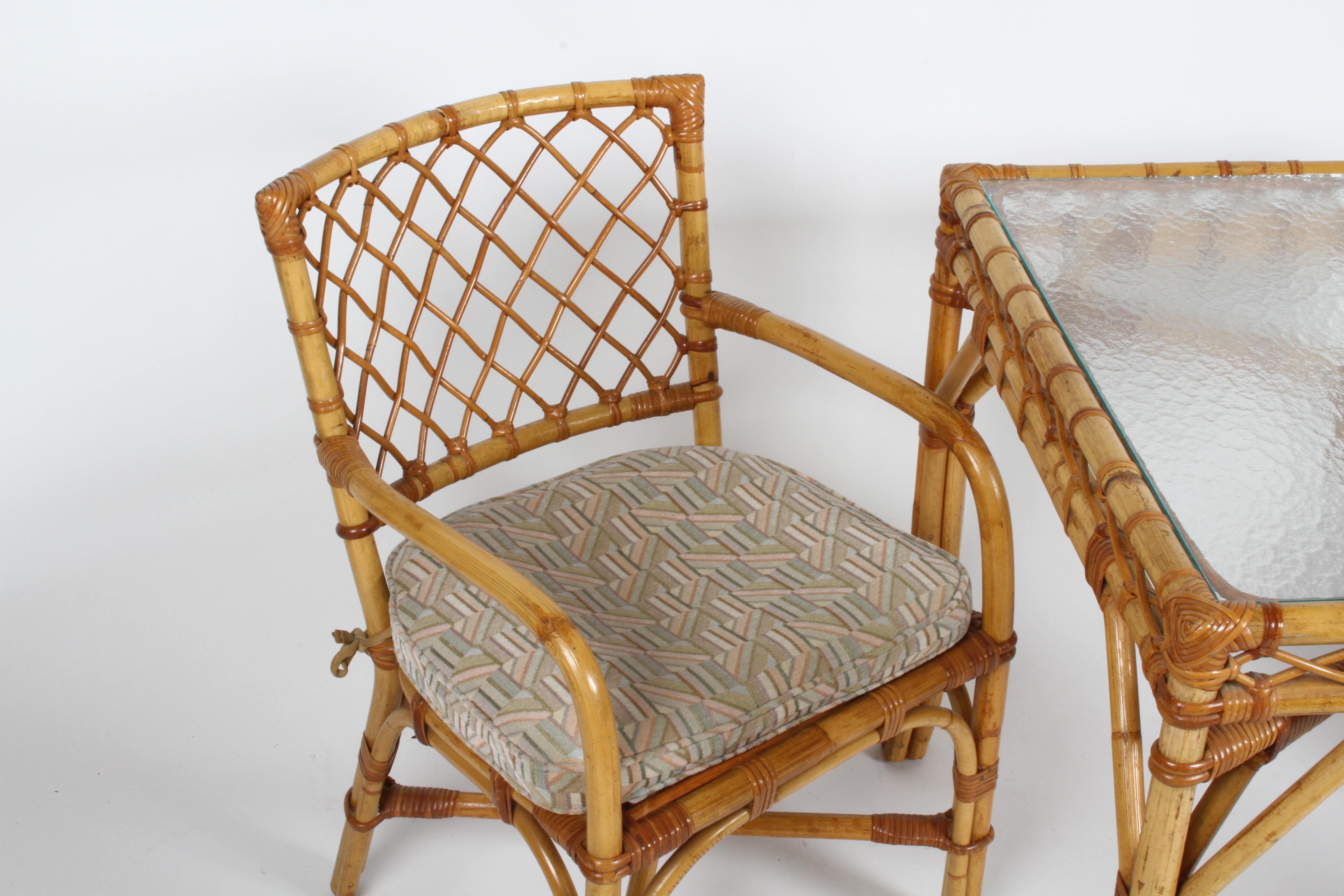 Bielecky Brothers Rattan and Glass Card / Dining Table with Two Armchairs 4