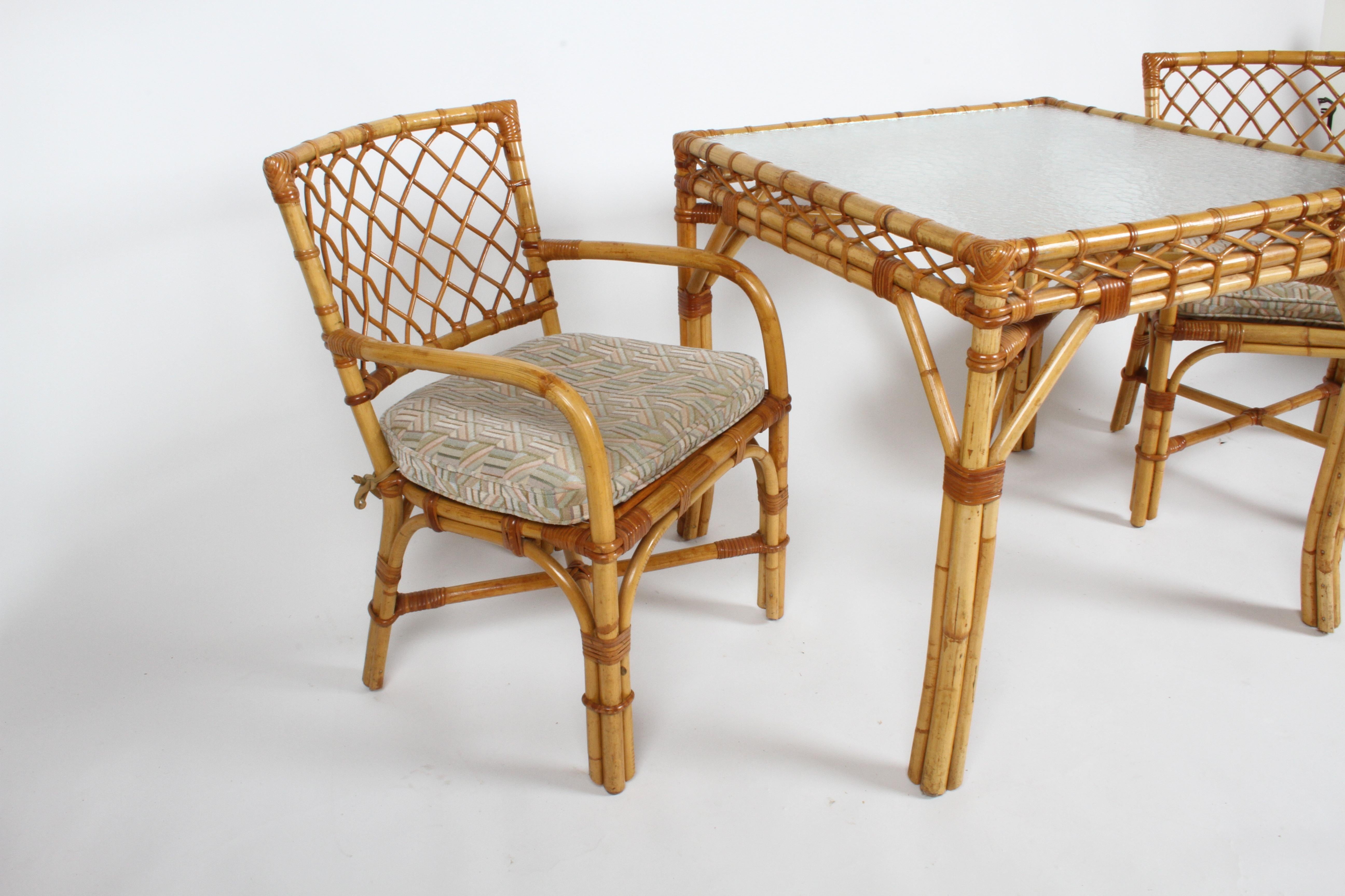 Bielecky Brothers Rattan and Glass Card / Dining Table with Two Armchairs 10