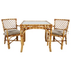 Bielecky Brothers Rattan and Glass Card / Dining Table with Two Armchairs
