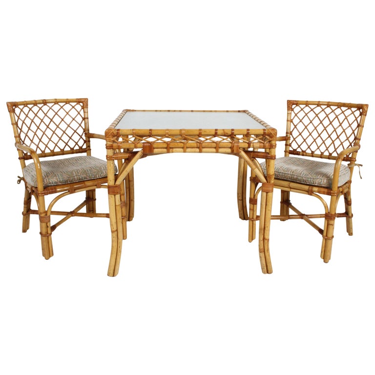 Bielecky Brothers Rattan and Glass Card / Dining Table with Two ...