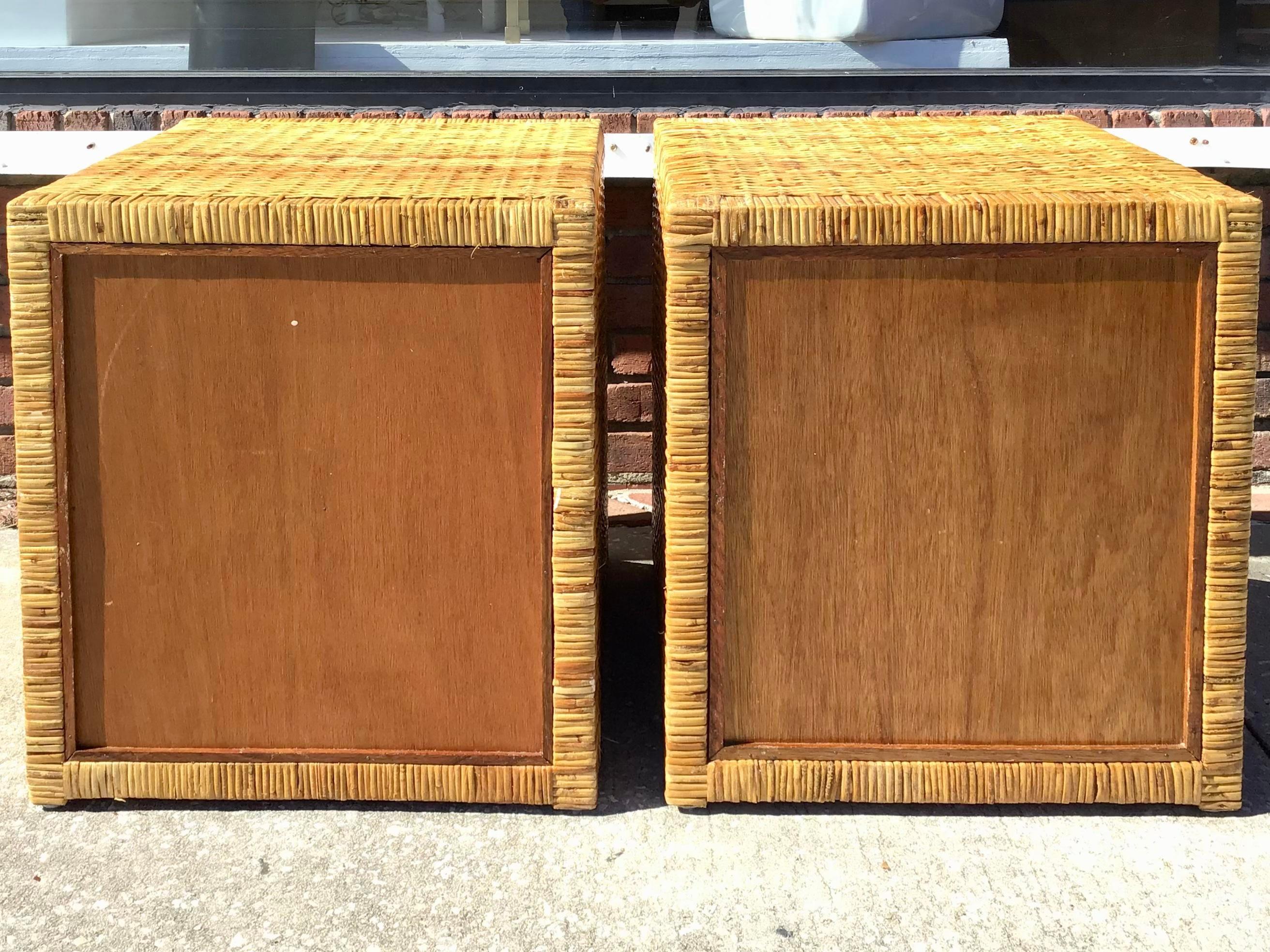 Late 20th Century Bielecky Brothers Rattan Two Door Cabinets, a Pair
