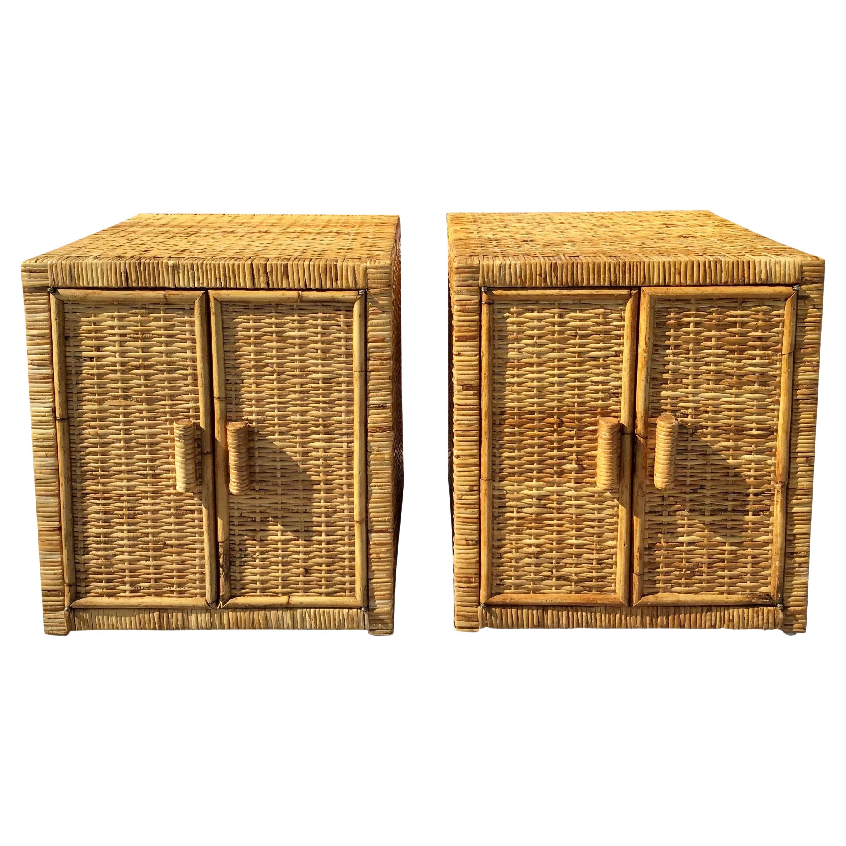 Bielecky Brothers Rattan Two Door Cabinets, a Pair
