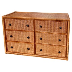 Comò in rattan a 6 cassetti di Bielecky Brothers