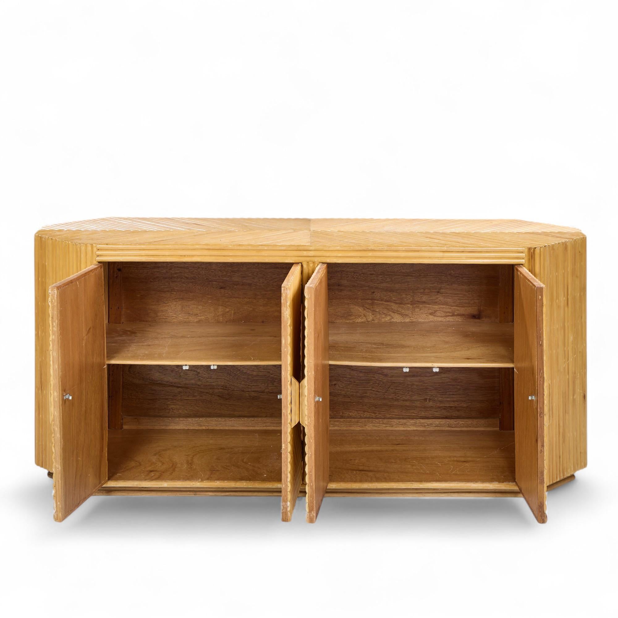 Bielecky Brothers Style Mid Century Split Pencil Reed Bamboo Credenza For Sale 1