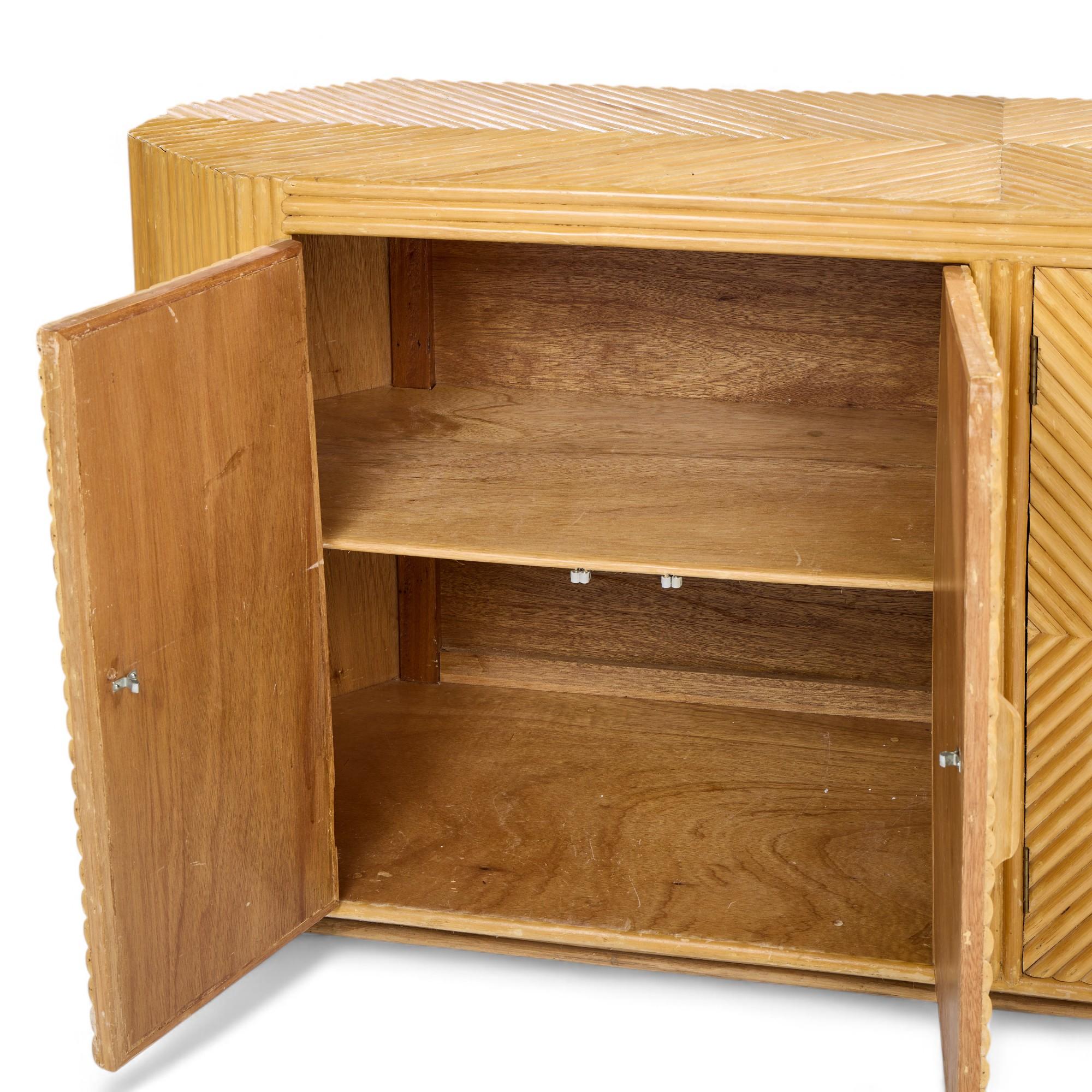 Bielecky Brothers Style Mid Century Split Pencil Reed Bamboo Credenza For Sale 2