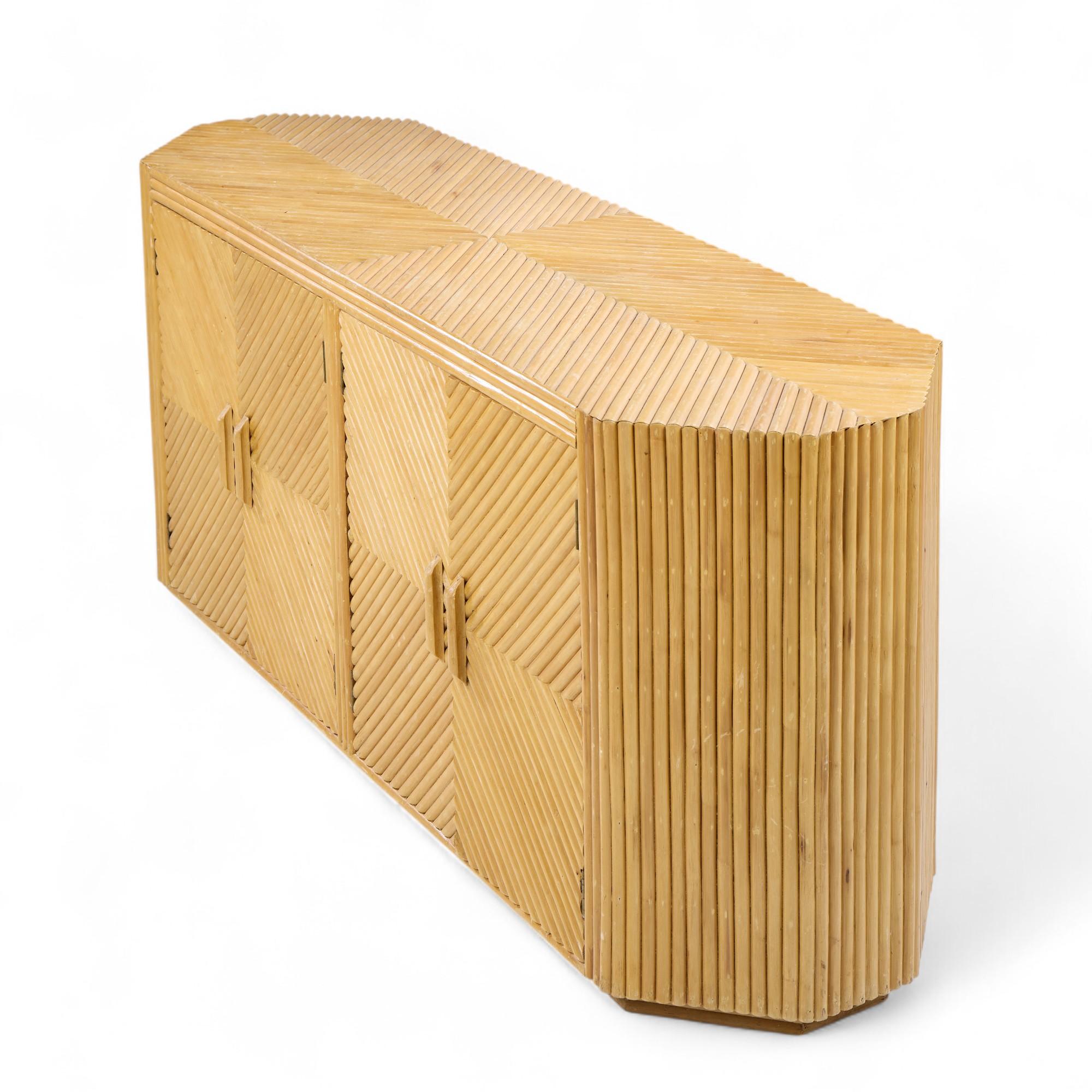 Bielecky Brothers Style Mid Century Split Pencil Reed Bamboo Credenza For Sale 3