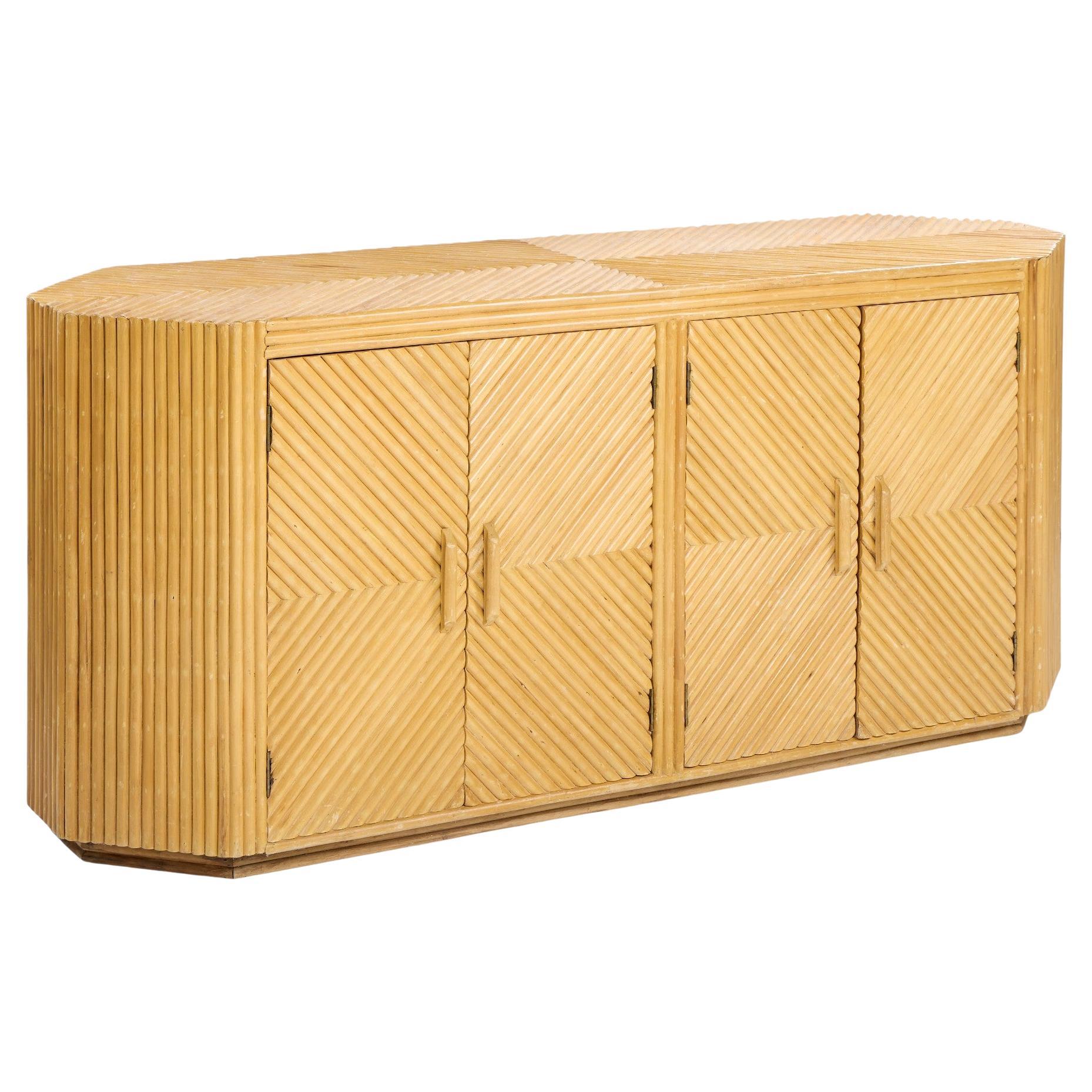 Bielecky Brothers Style Mid Century Split Pencil Reed Bamboo Credenza For Sale