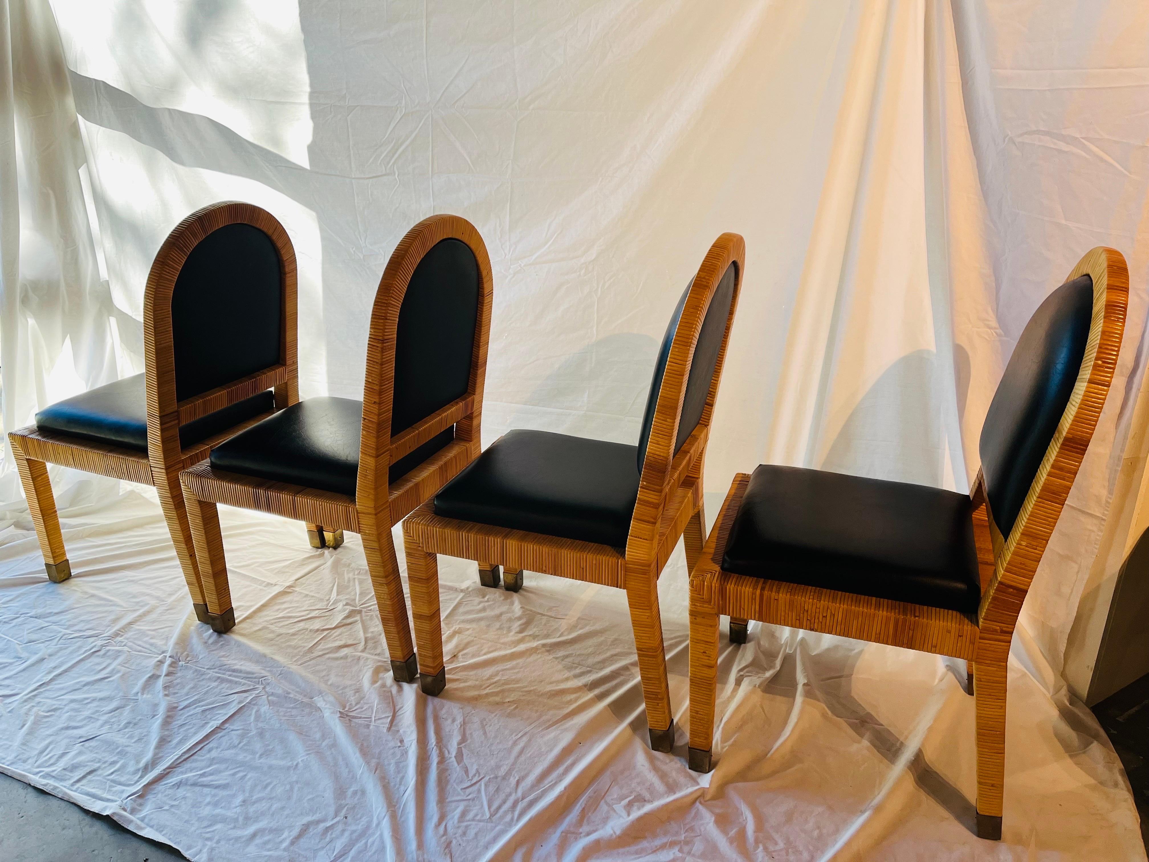 Bielecky Brothers Vintage Rattan Wrapped and Upholstery Set Four Dining Chairs (Quatre chaises de salle à manger) 4