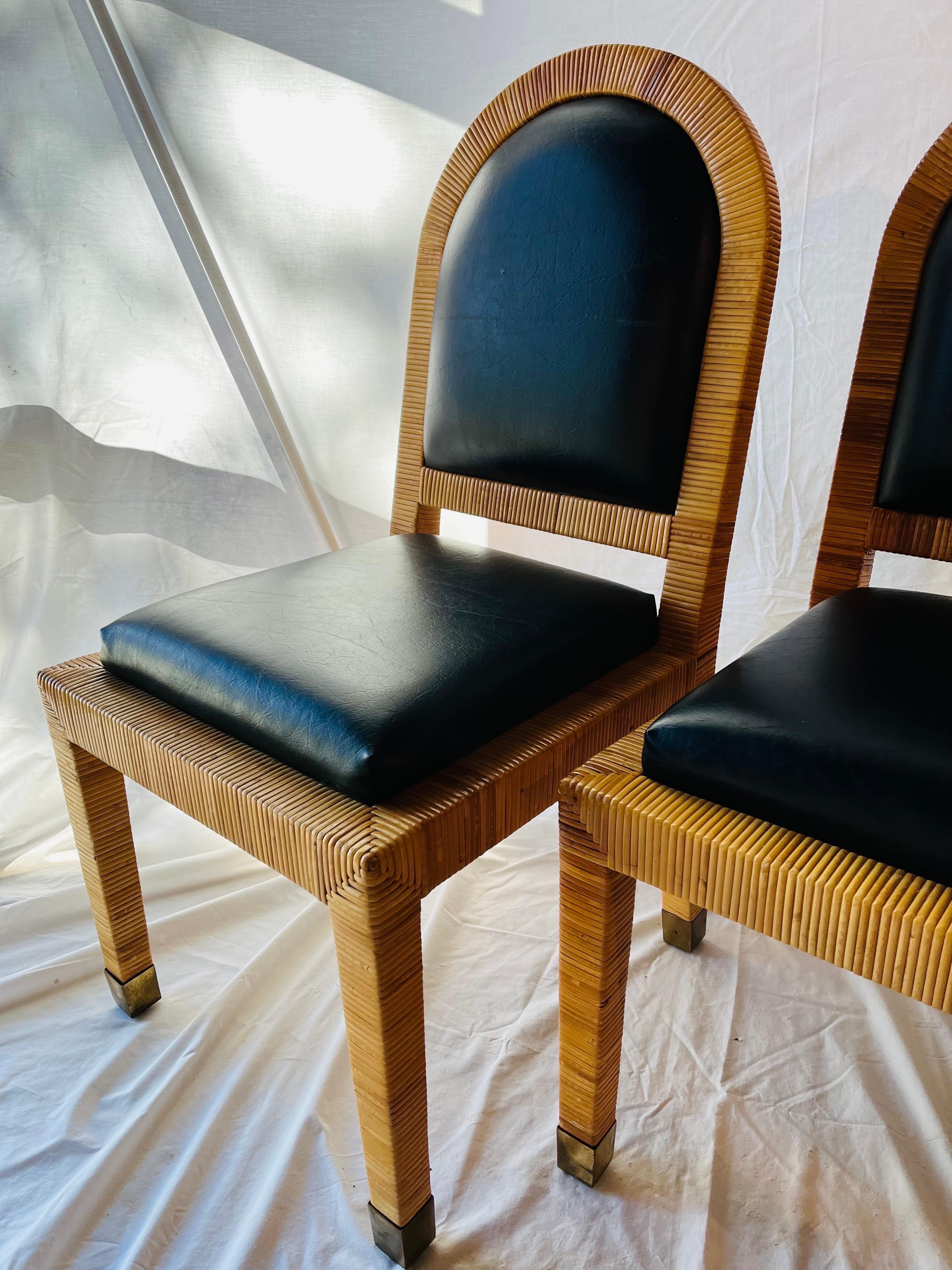 Bielecky Brothers Vintage Rattan Wrapped and Upholstery Set Four Dining Chairs (Quatre chaises de salle à manger) Bon état à Atlanta, GA